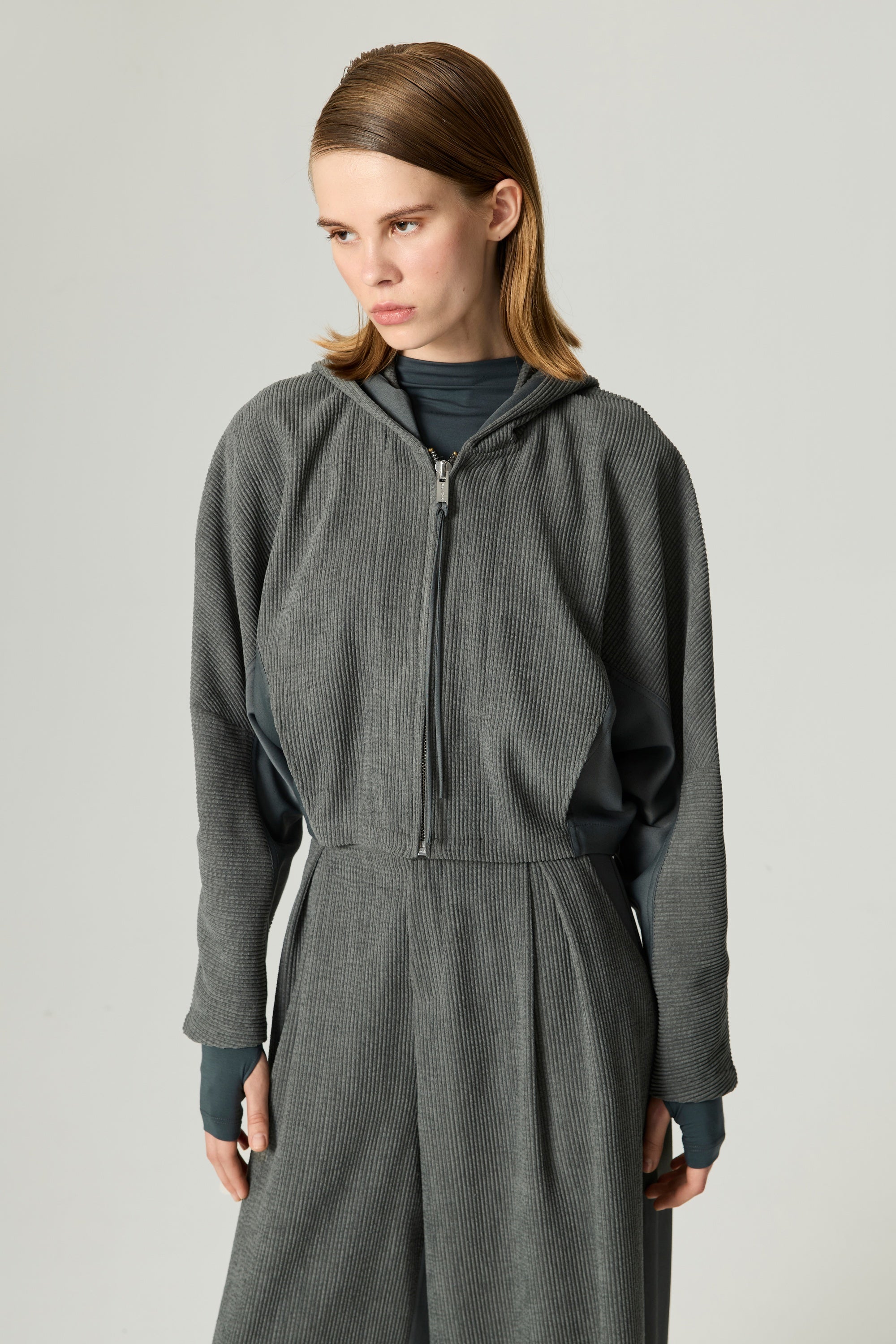 Ribbed Zip-Up Hoodie Jacket