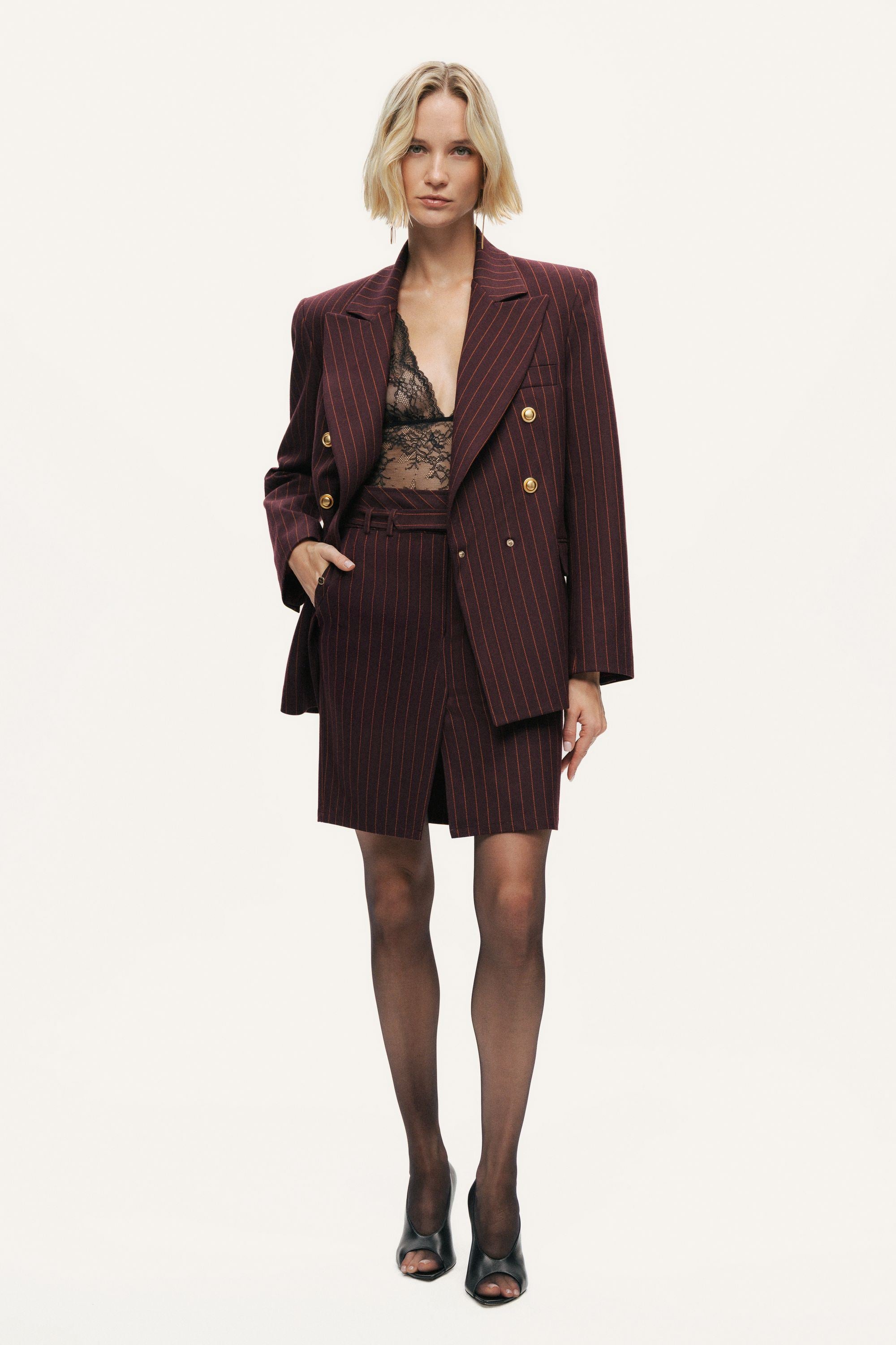 Pinstripe Double-Breasted Blazer