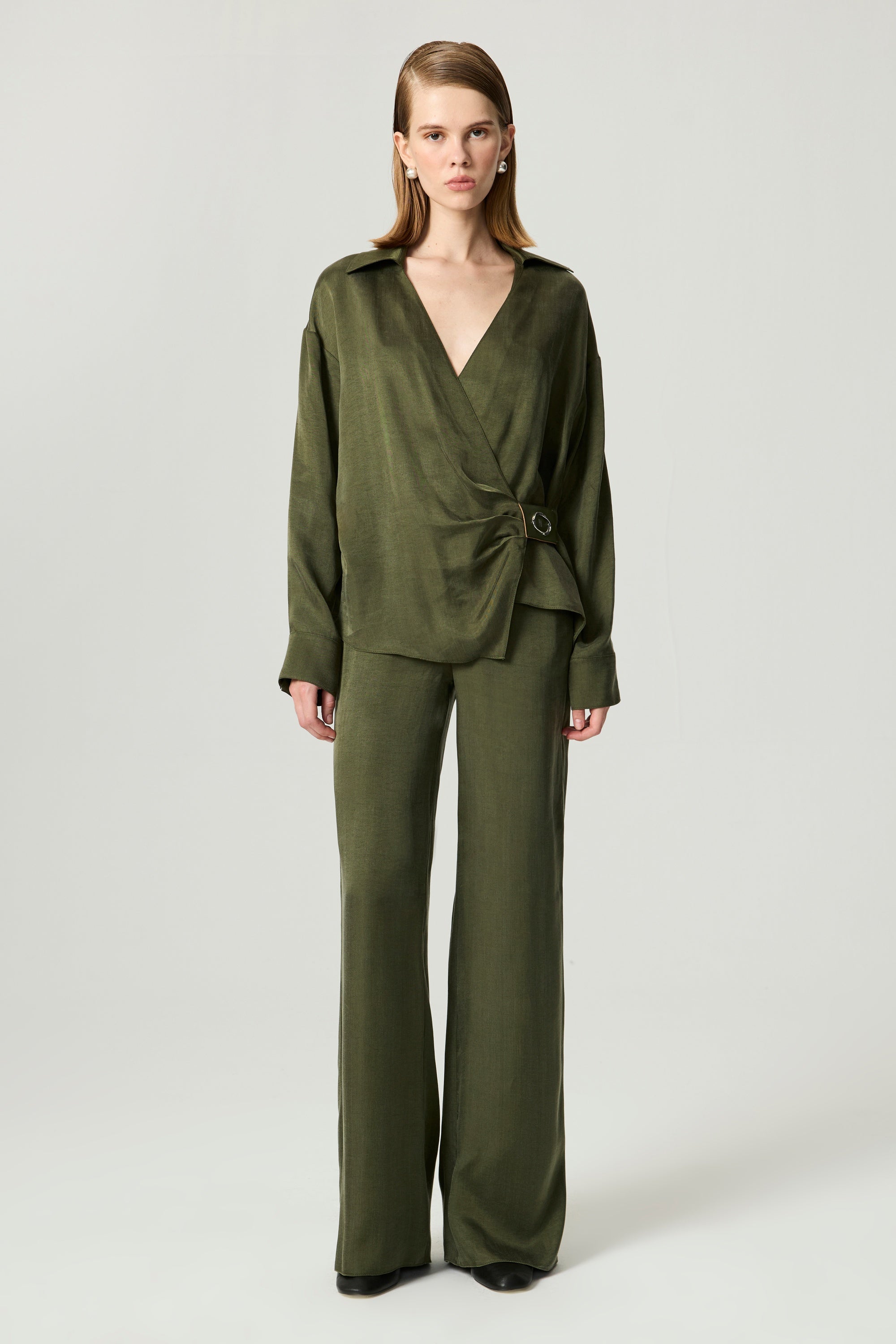 Logo Buckle Wrap Blouse