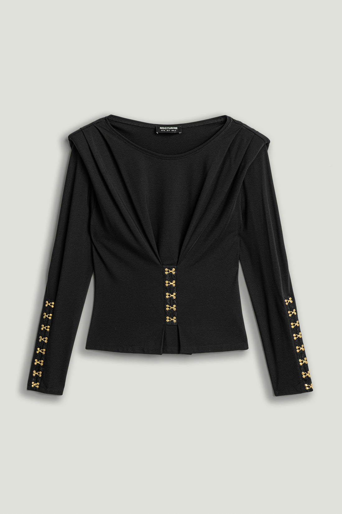 Hook-Detail Pleated Knit Blouse