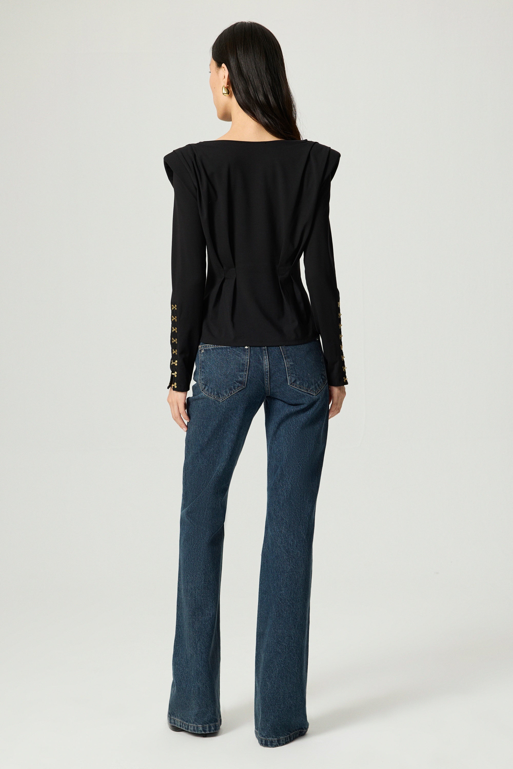 Hook-Detail Pleated Knit Blouse