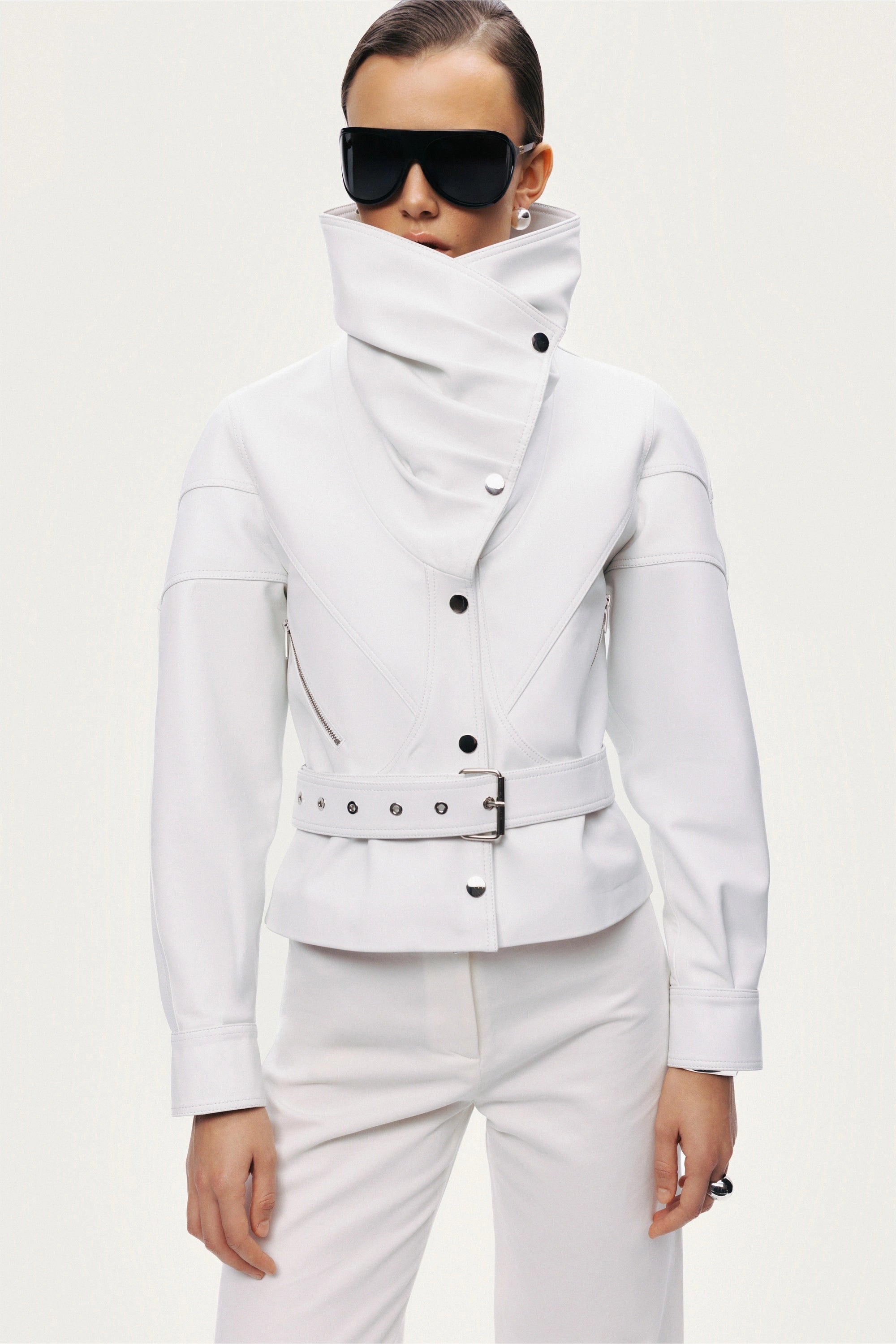 High-Neck Belted Jacket