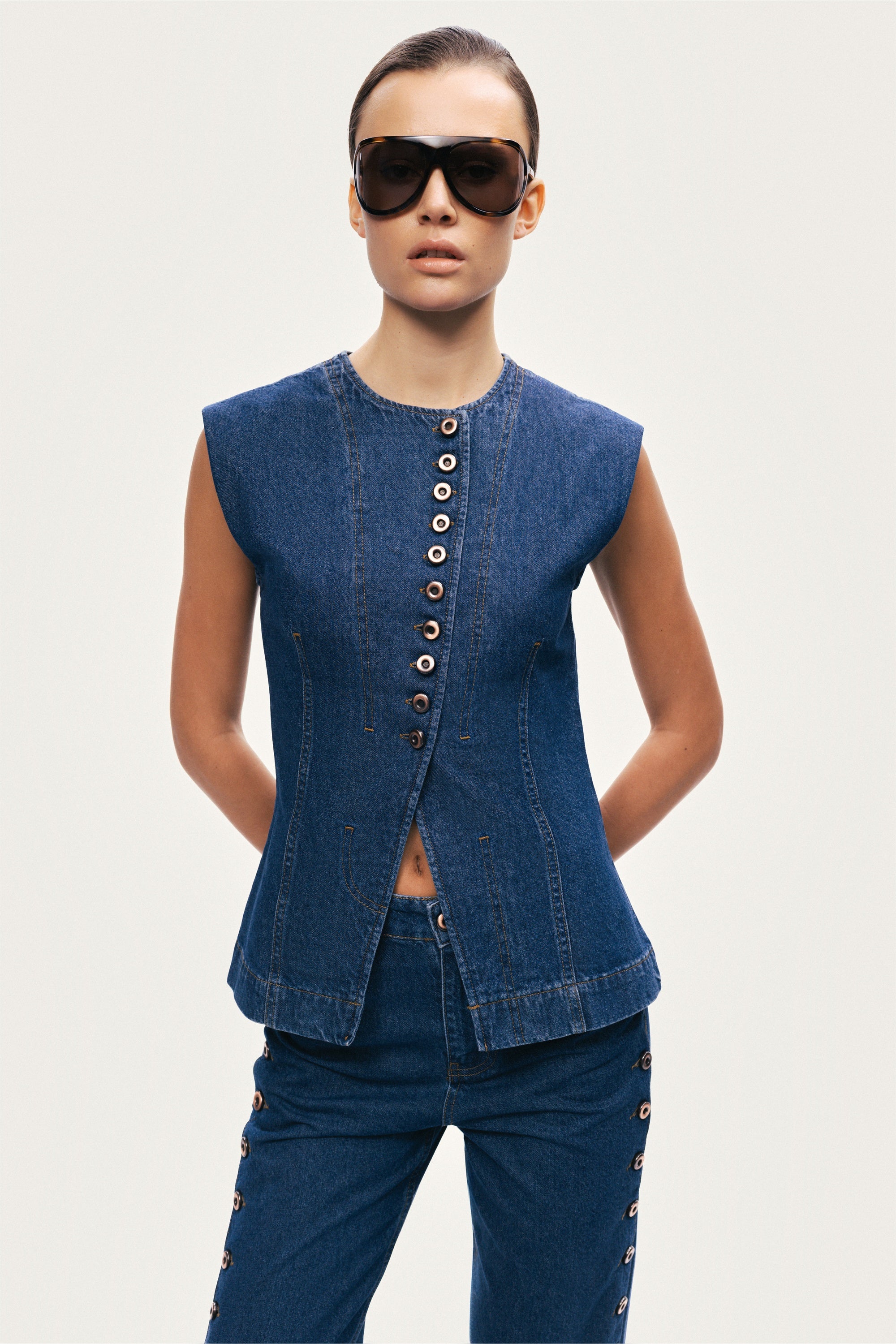 Button-Front Denim Vest