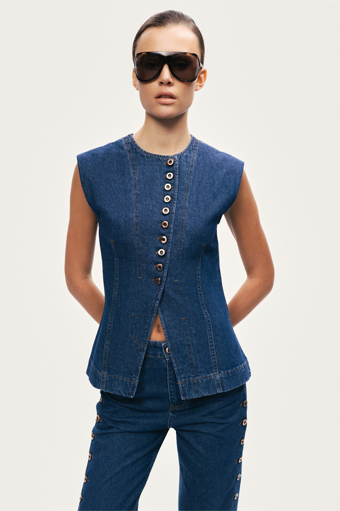 Button-Front Denim Vest