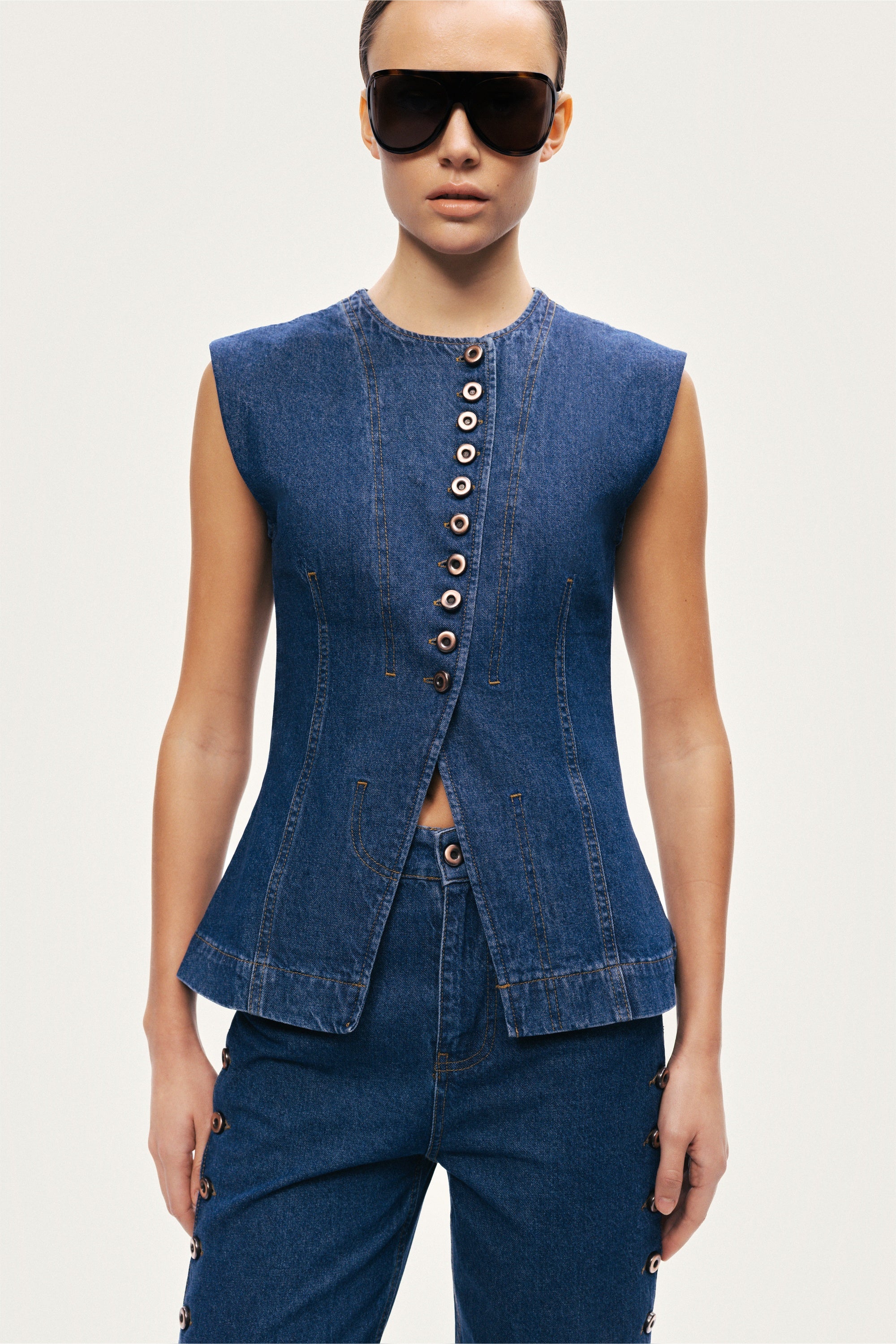 Button-Front Denim Vest