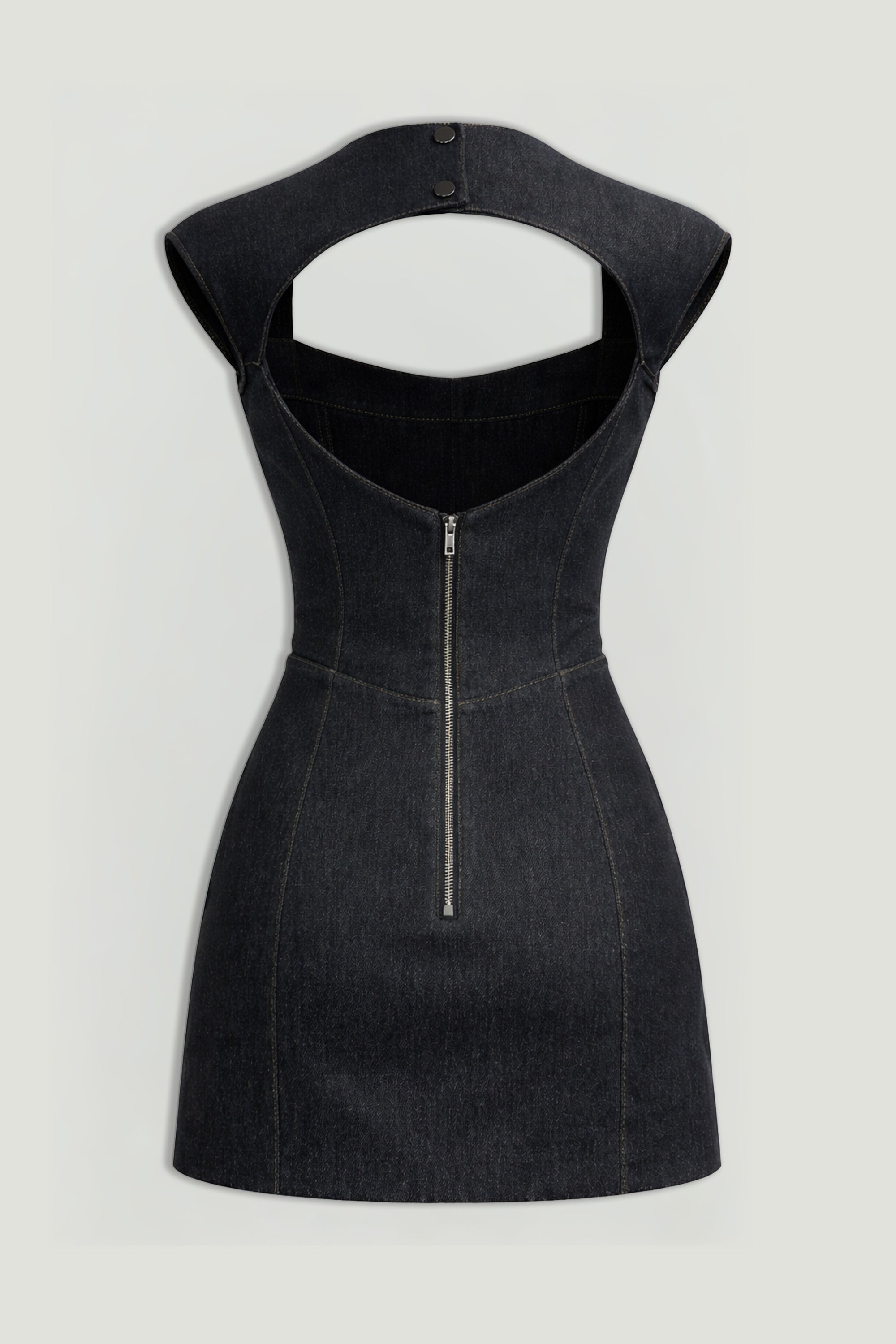 Backless Mini Denim Dress with Built-In Cup Detail