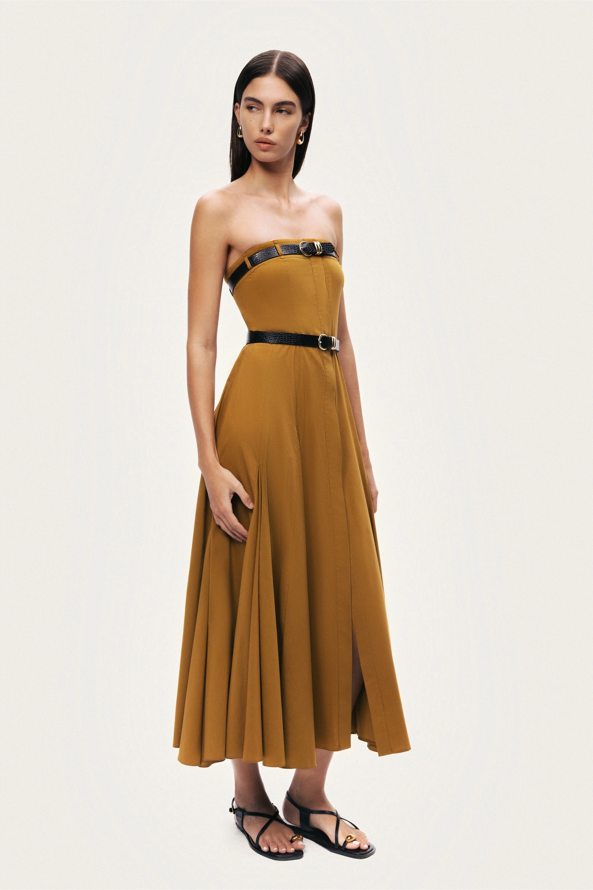 Strapless Double Belted Midi Dress