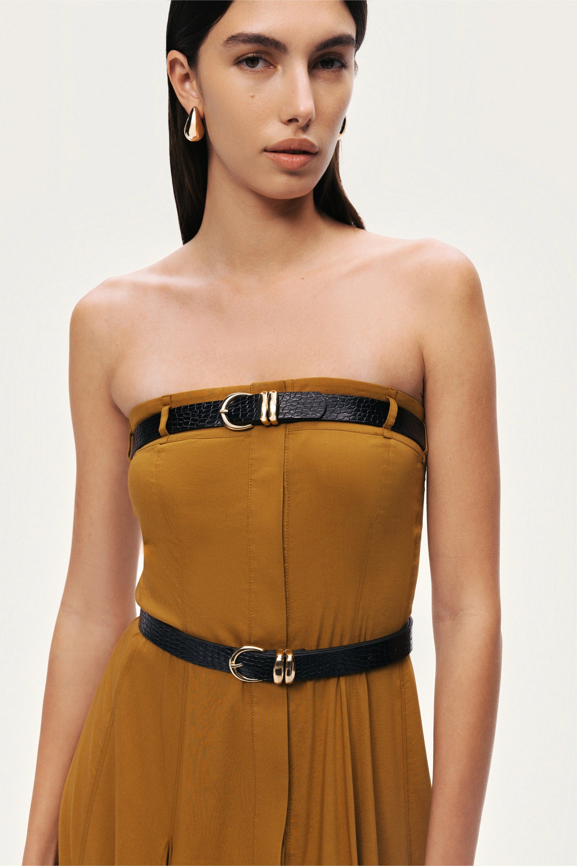 Strapless Double Belted Midi Dress