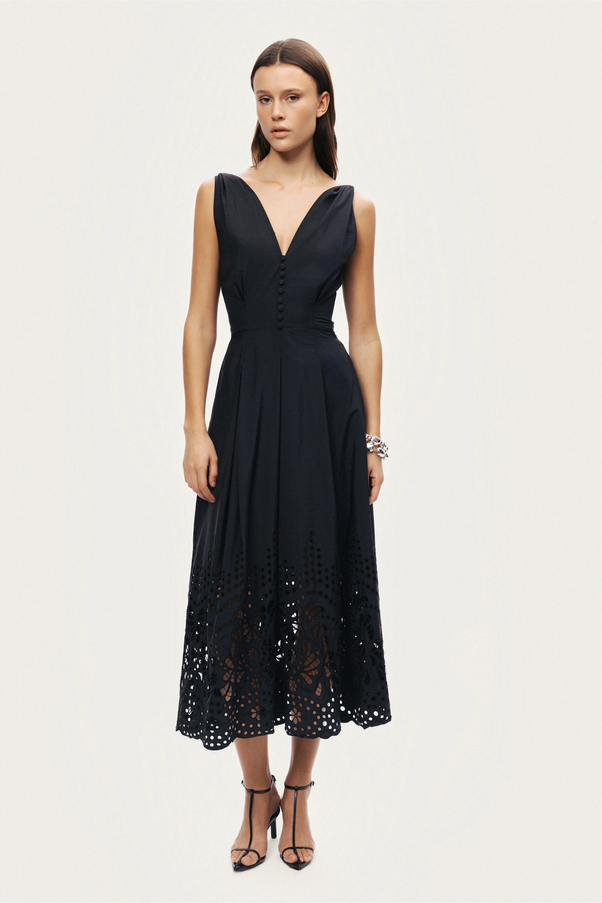 Sleeveless Embroidered Midi Dress