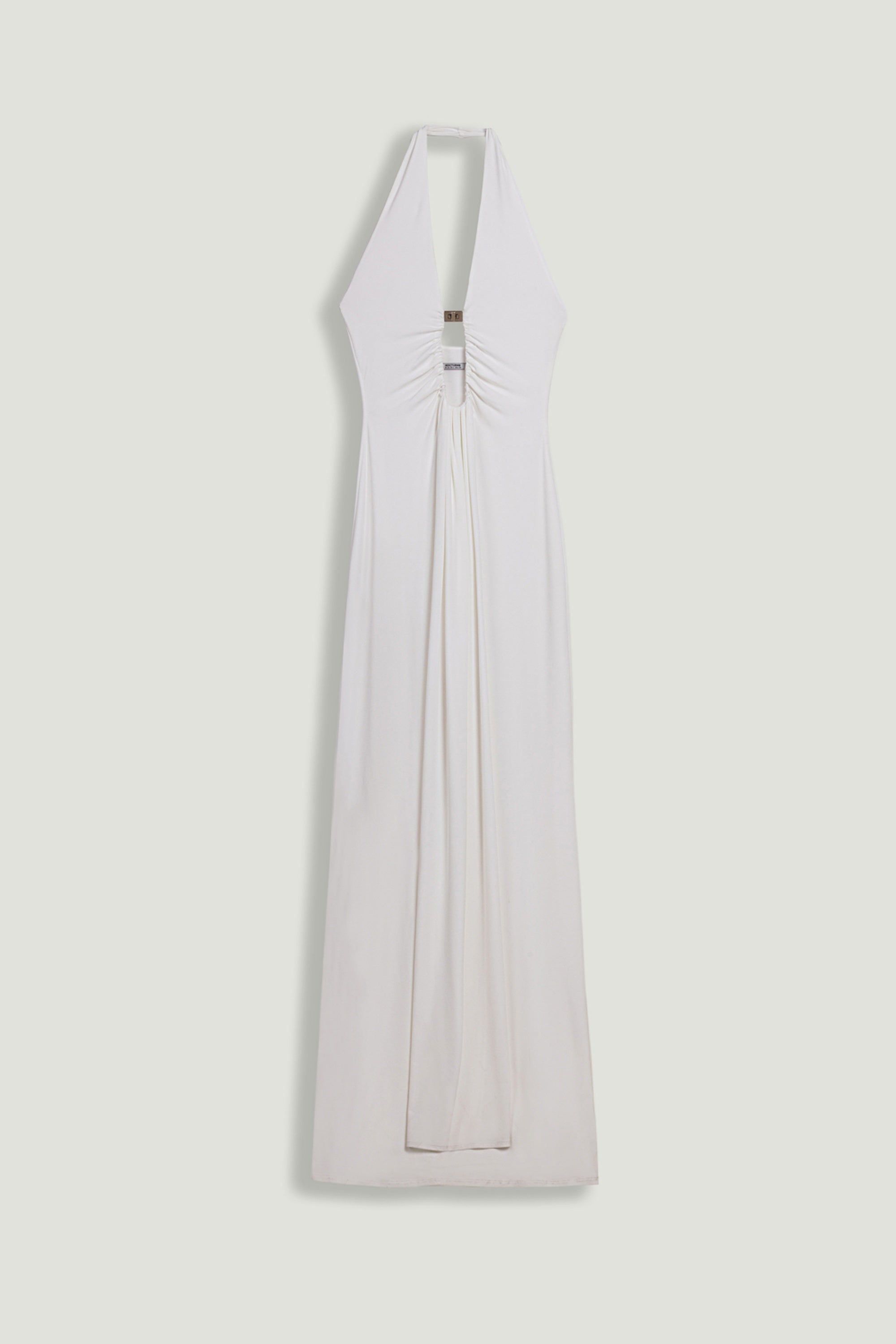 Draped Buckle-Detail Maxi Dress