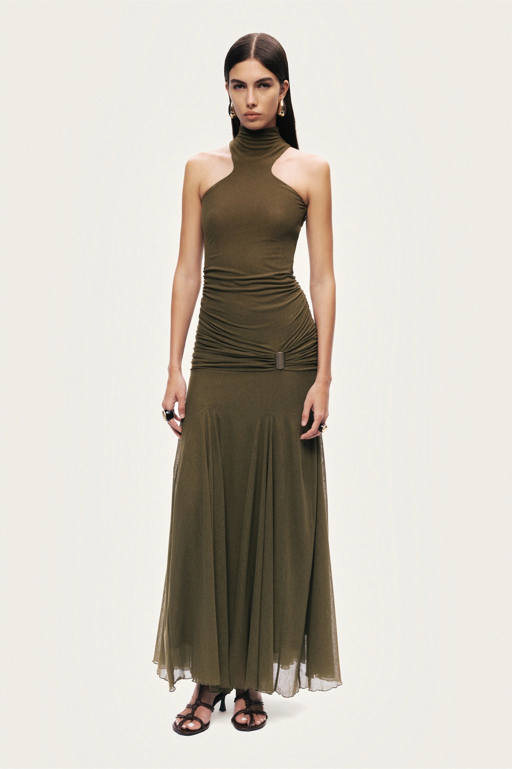 Halter Neck Draped Maxi Dress
