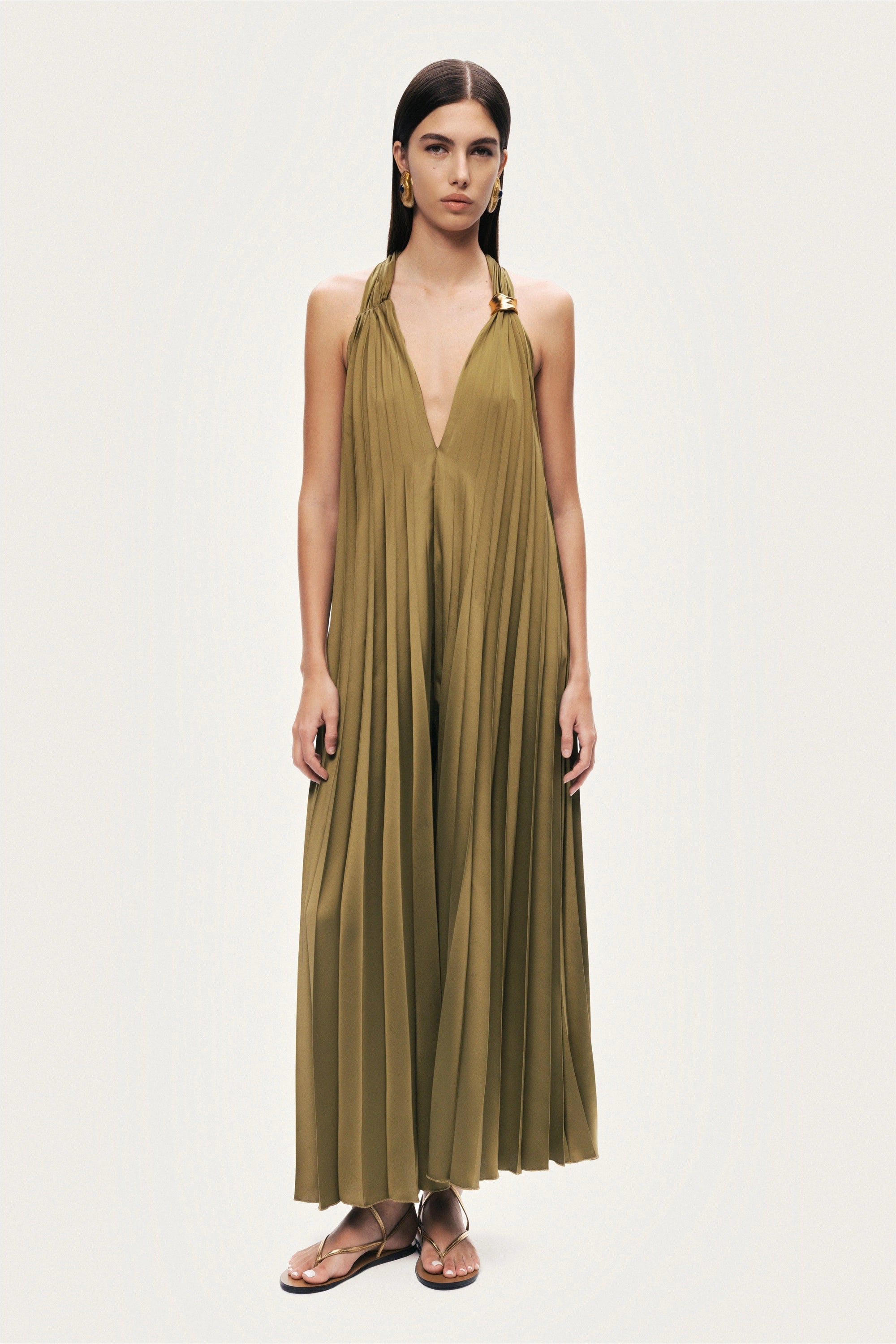 Pleated Halter Maxi Dress