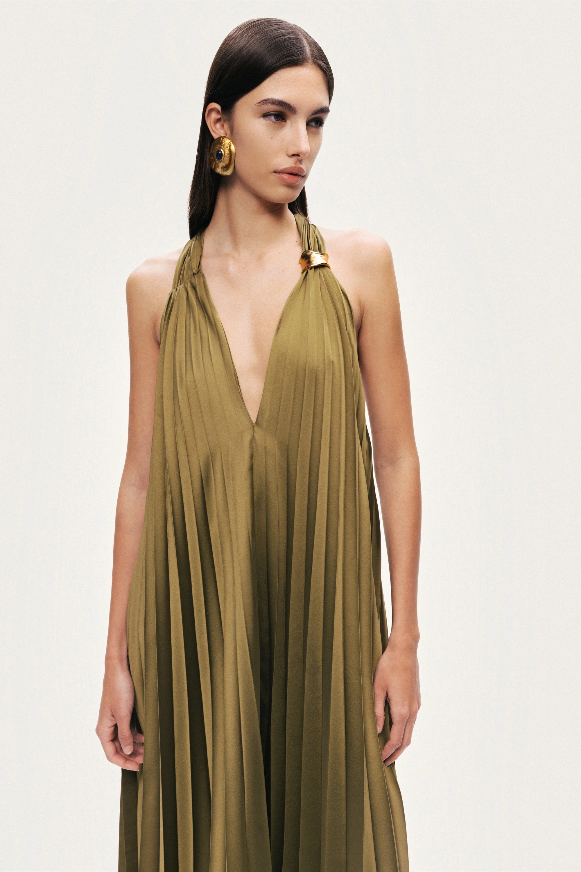 Pleated Halter Maxi Dress