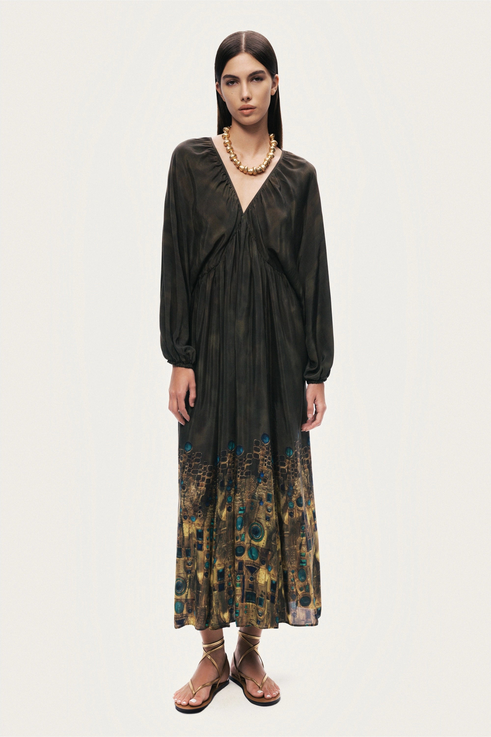 Printed Long Sleeve Maxi Dress