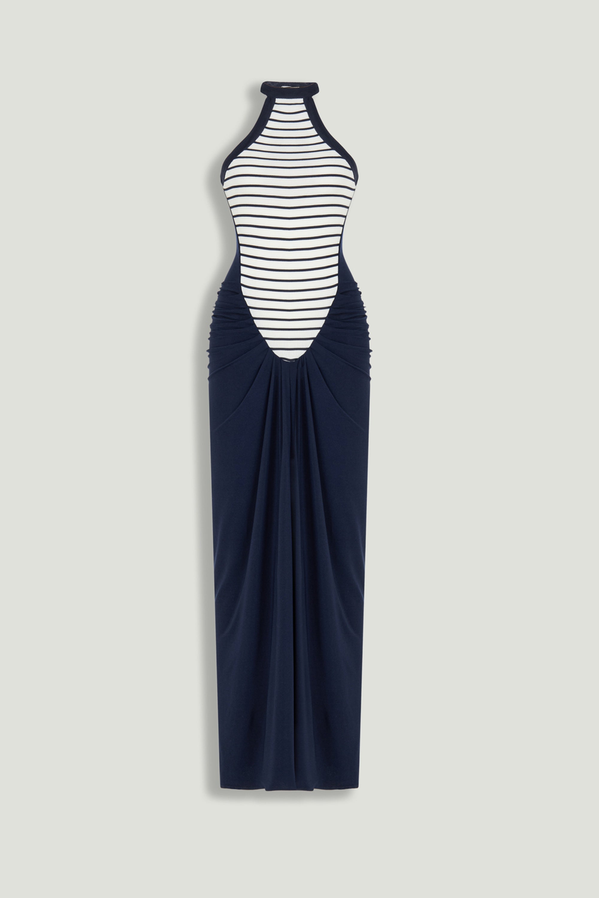 Stripe Draped Halter Neck Maxi Dress