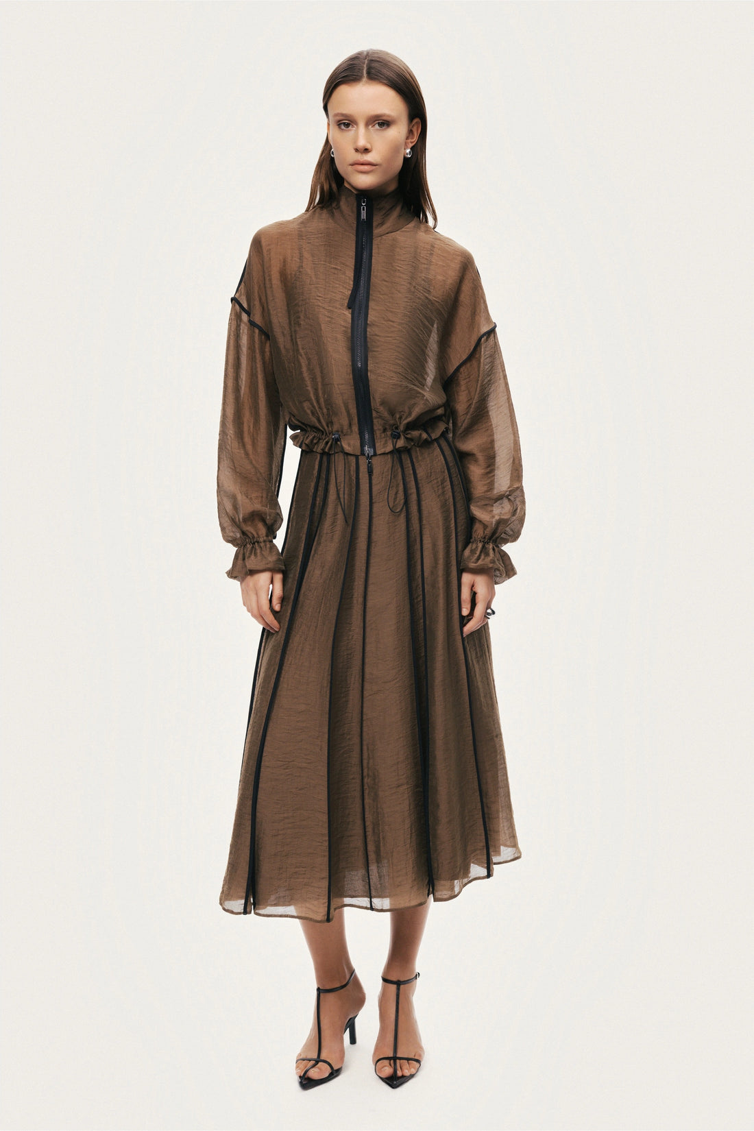 Sheer Pleated Midi Skirt