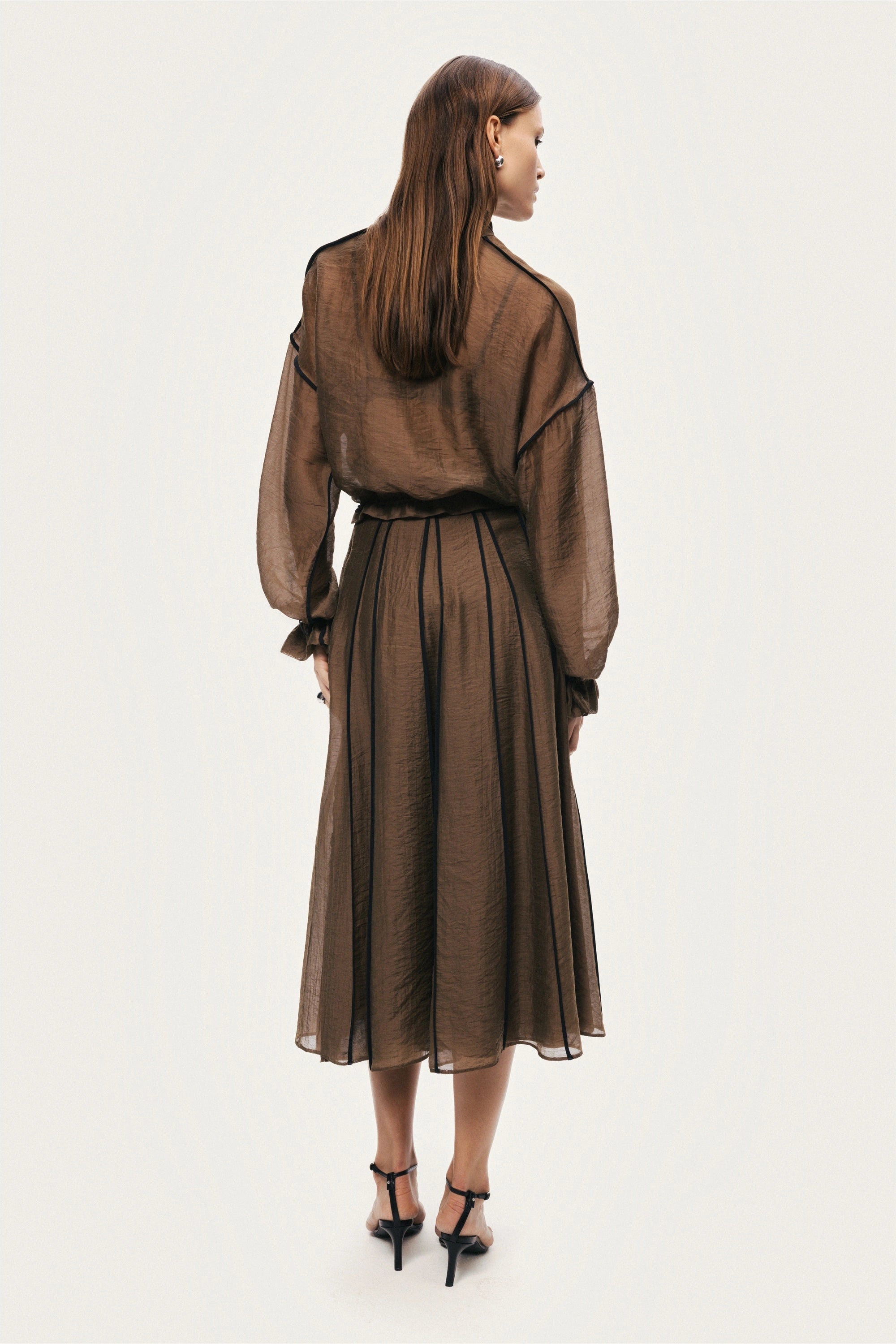 Sheer Pleated Midi Skirt