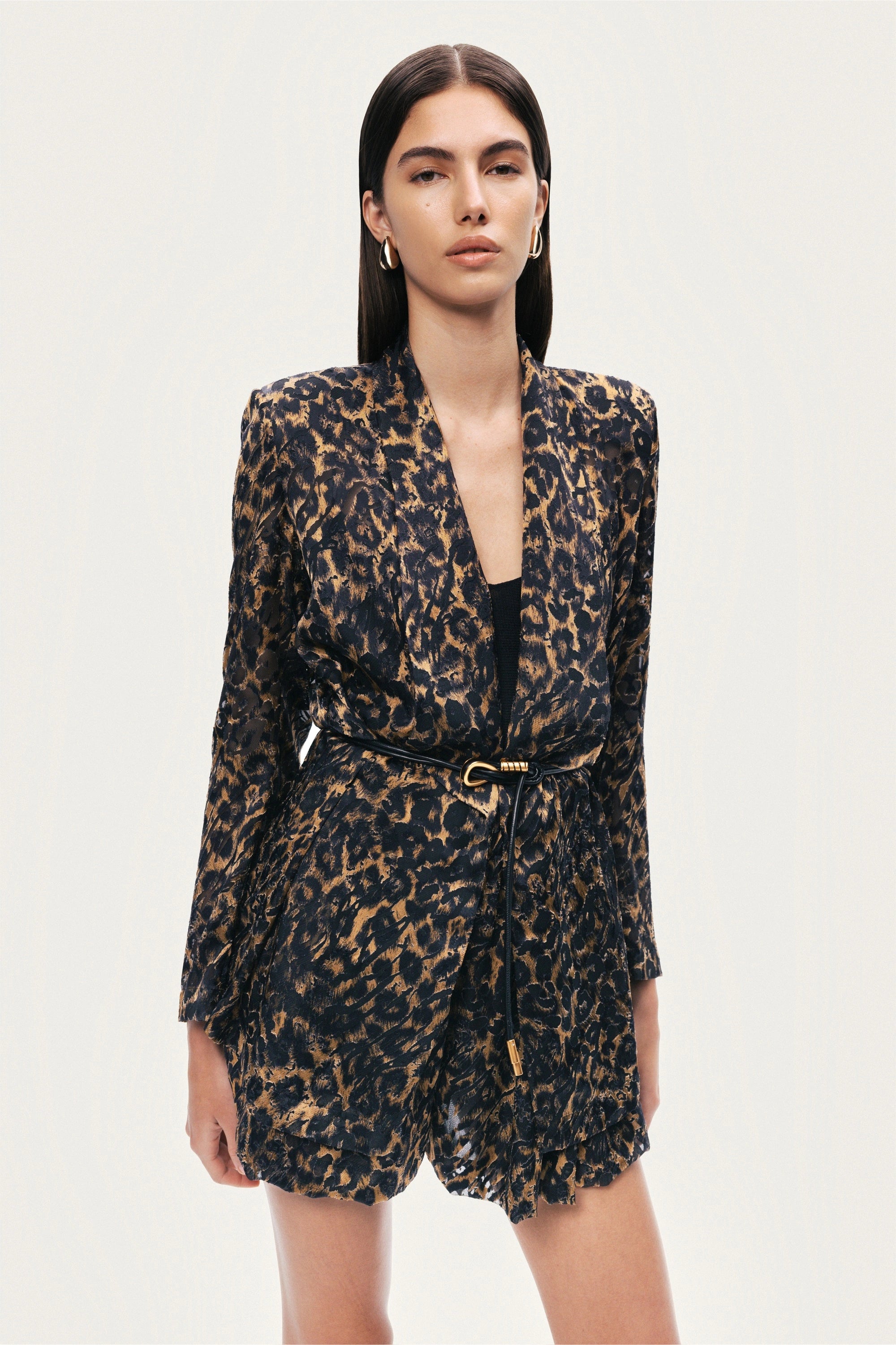 Printed Leopard Belted Jacket