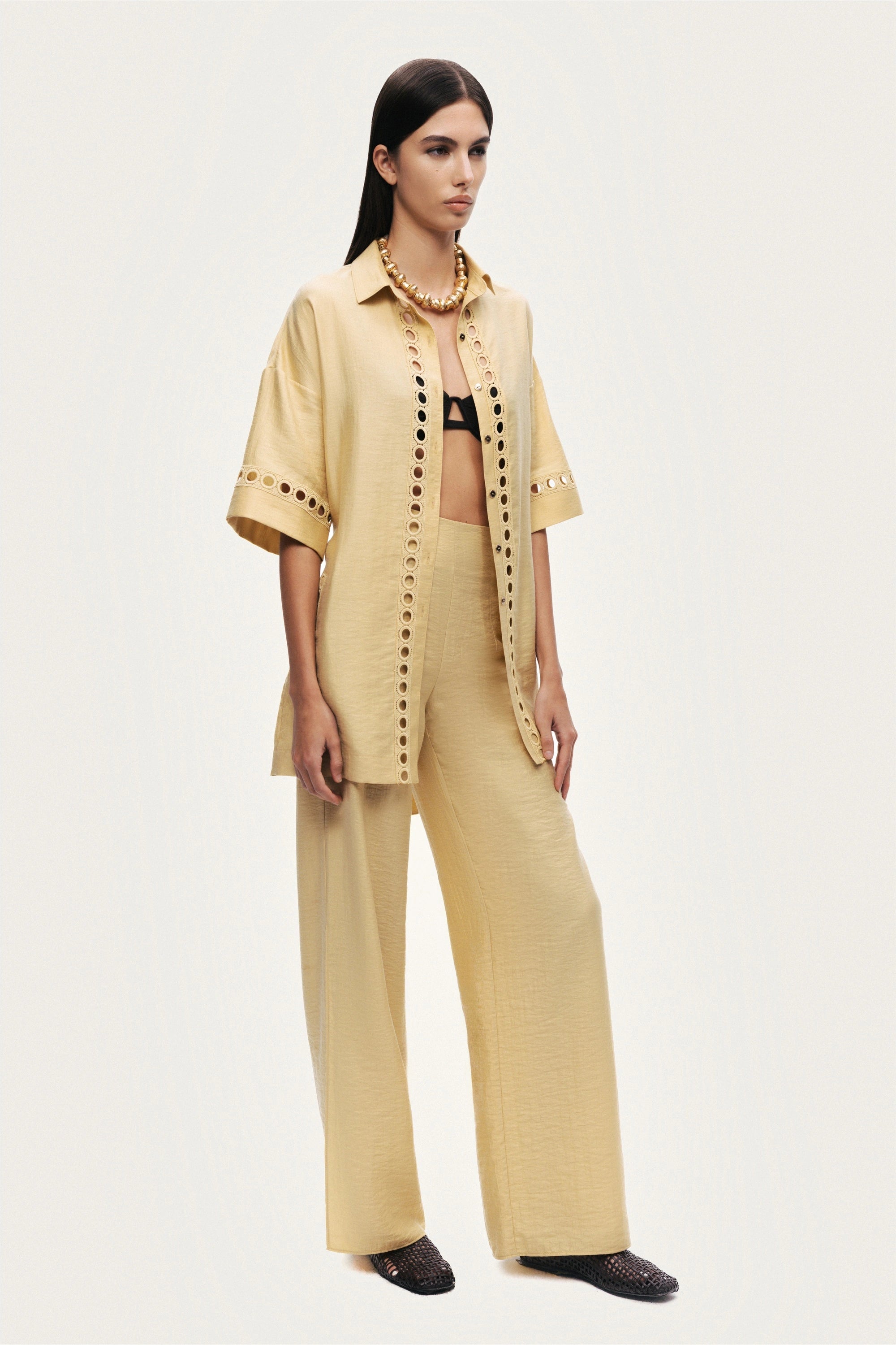 Belted Eyelet Detail Short-Sleeve Jacket