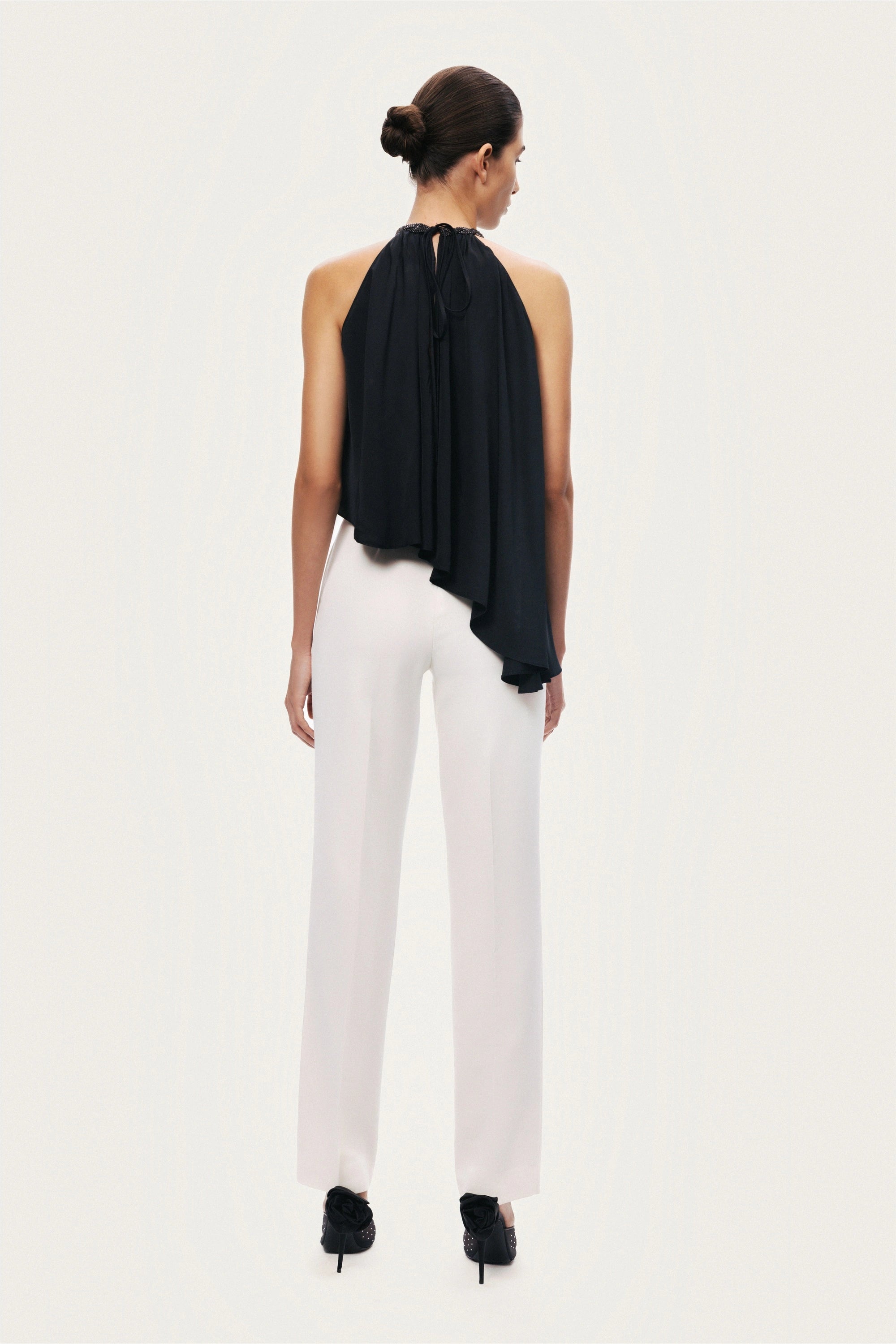 Black Embellished Halter Blouse