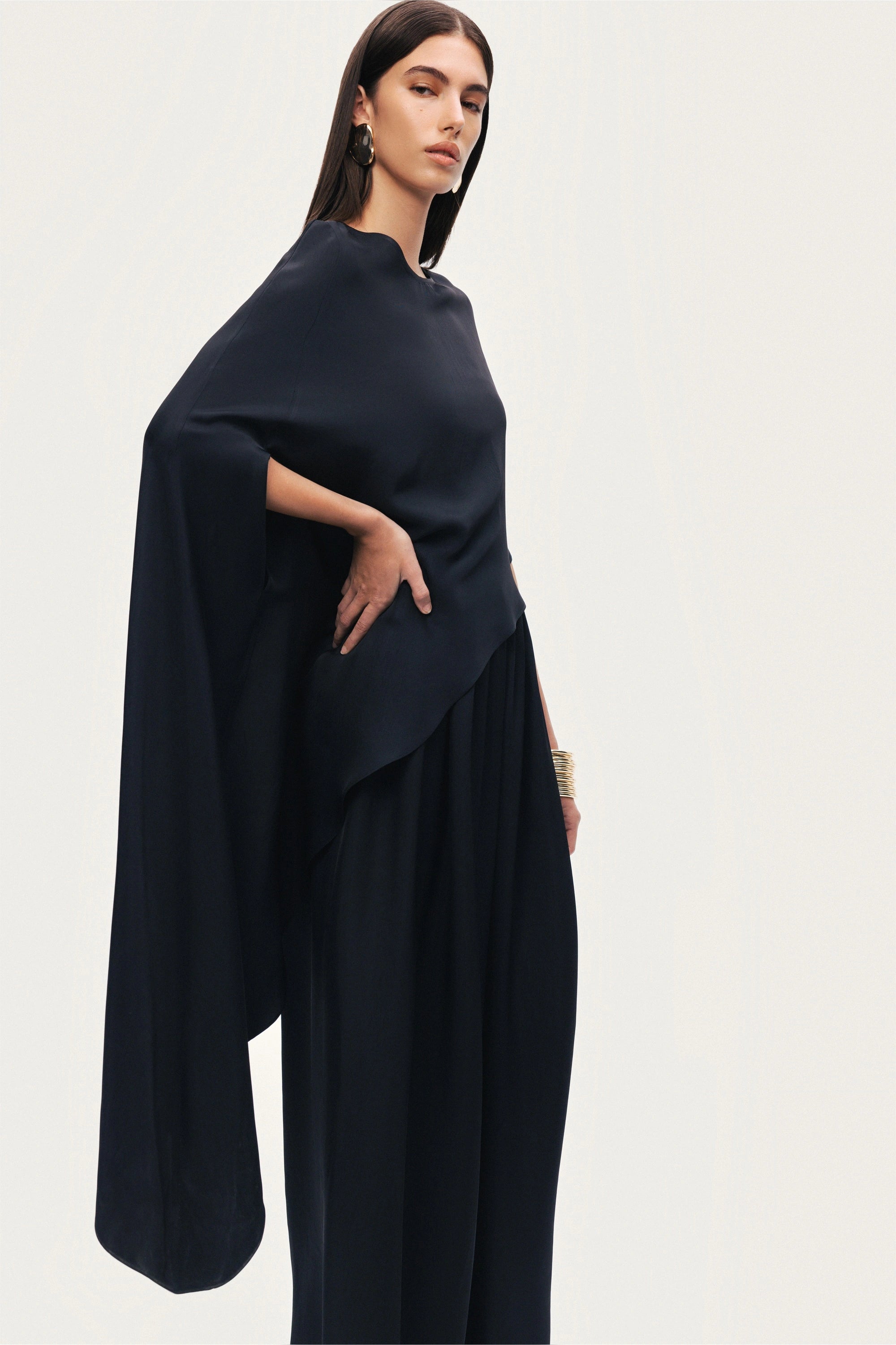 Black Draped Cape Blouse