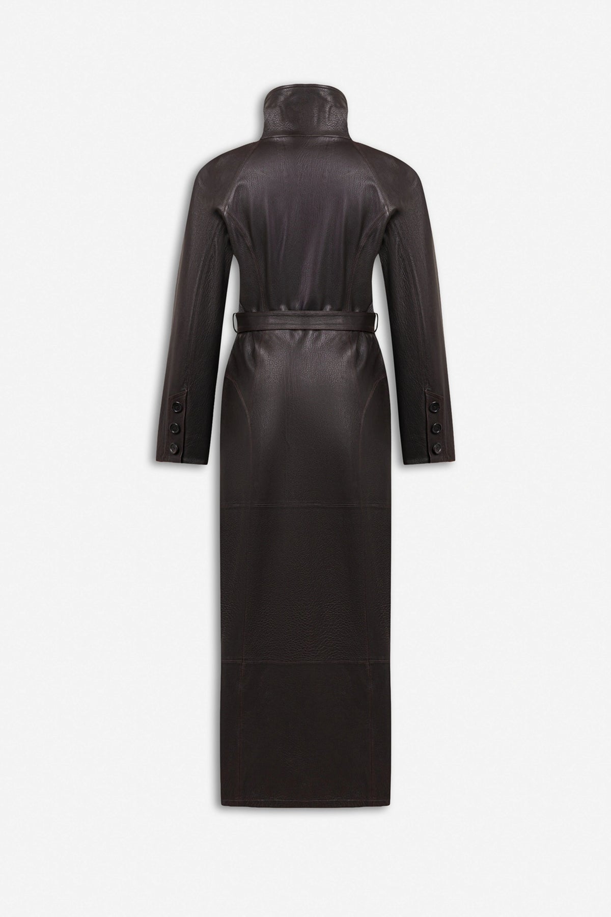 Belted Leather Maxi Trench Coat