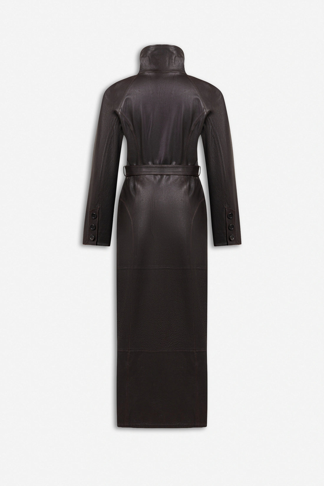 Belted Leather Maxi Trench Coat