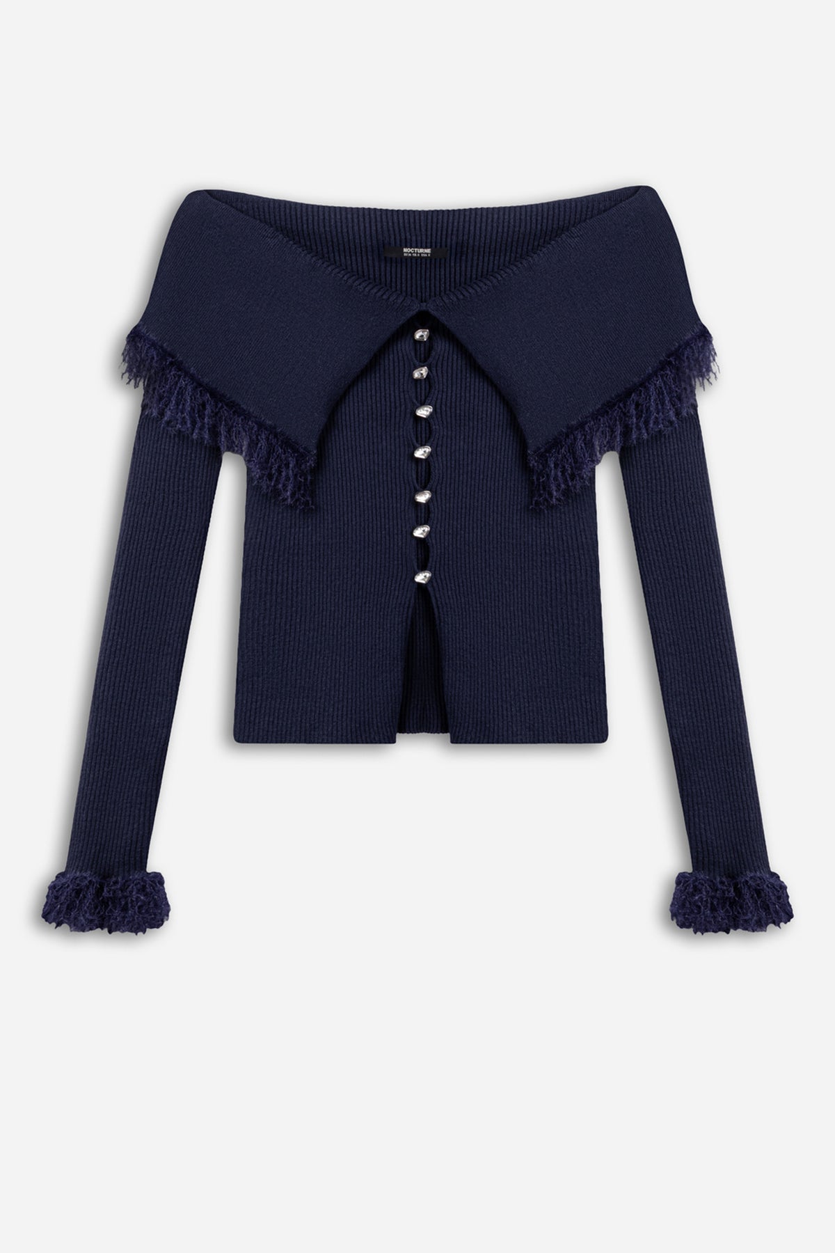 Fringed Collar Off-Shoulder Cardigan