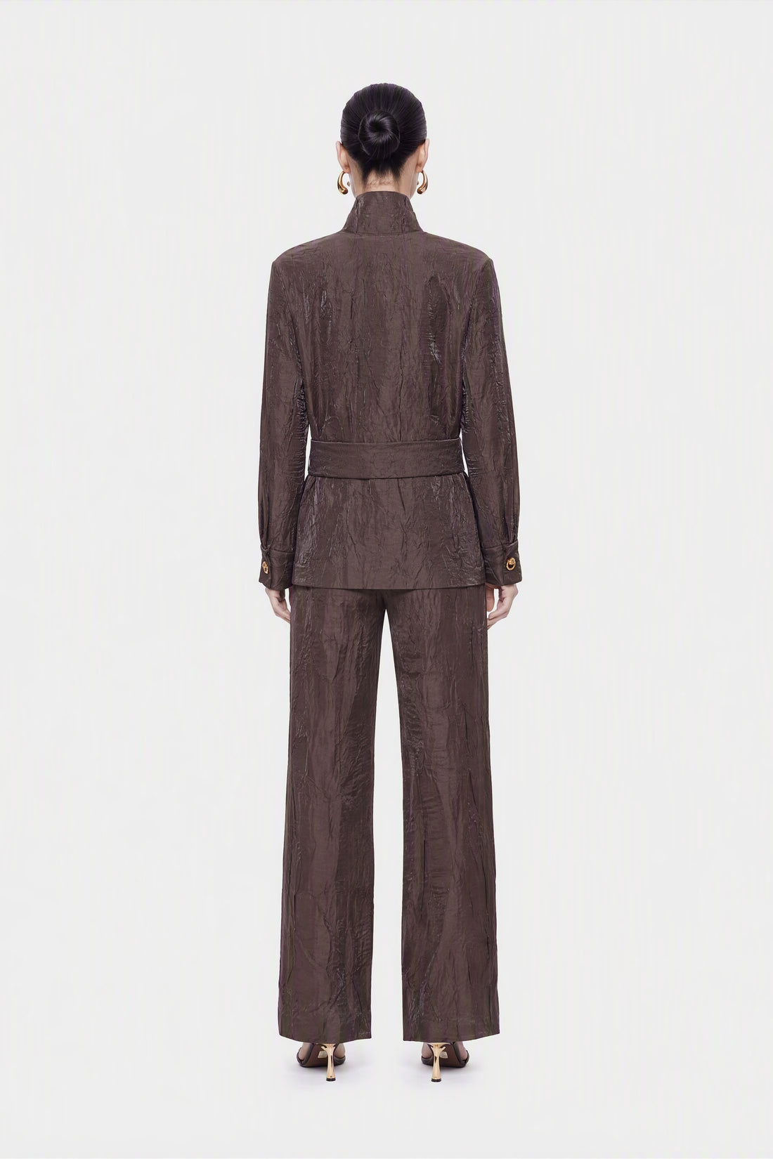 Crinkle Effect Stand Collar Shirt