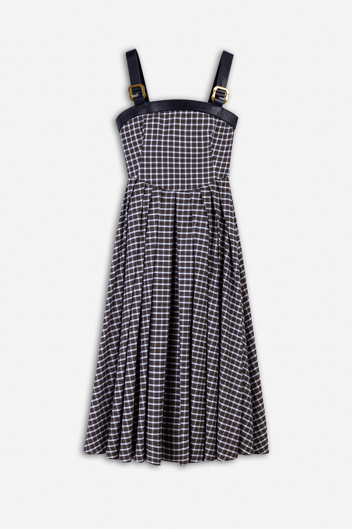 Buckle Strap Checked Midi Dress