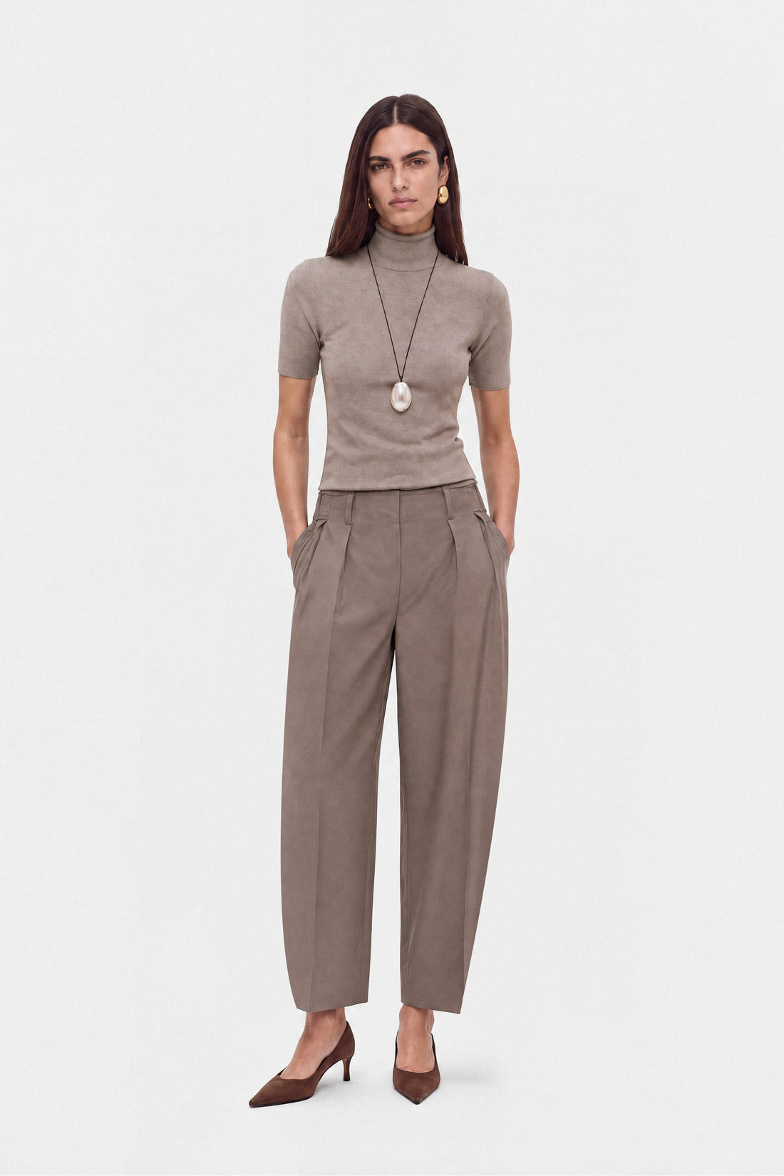 Pleated Barrel Leg Trousers