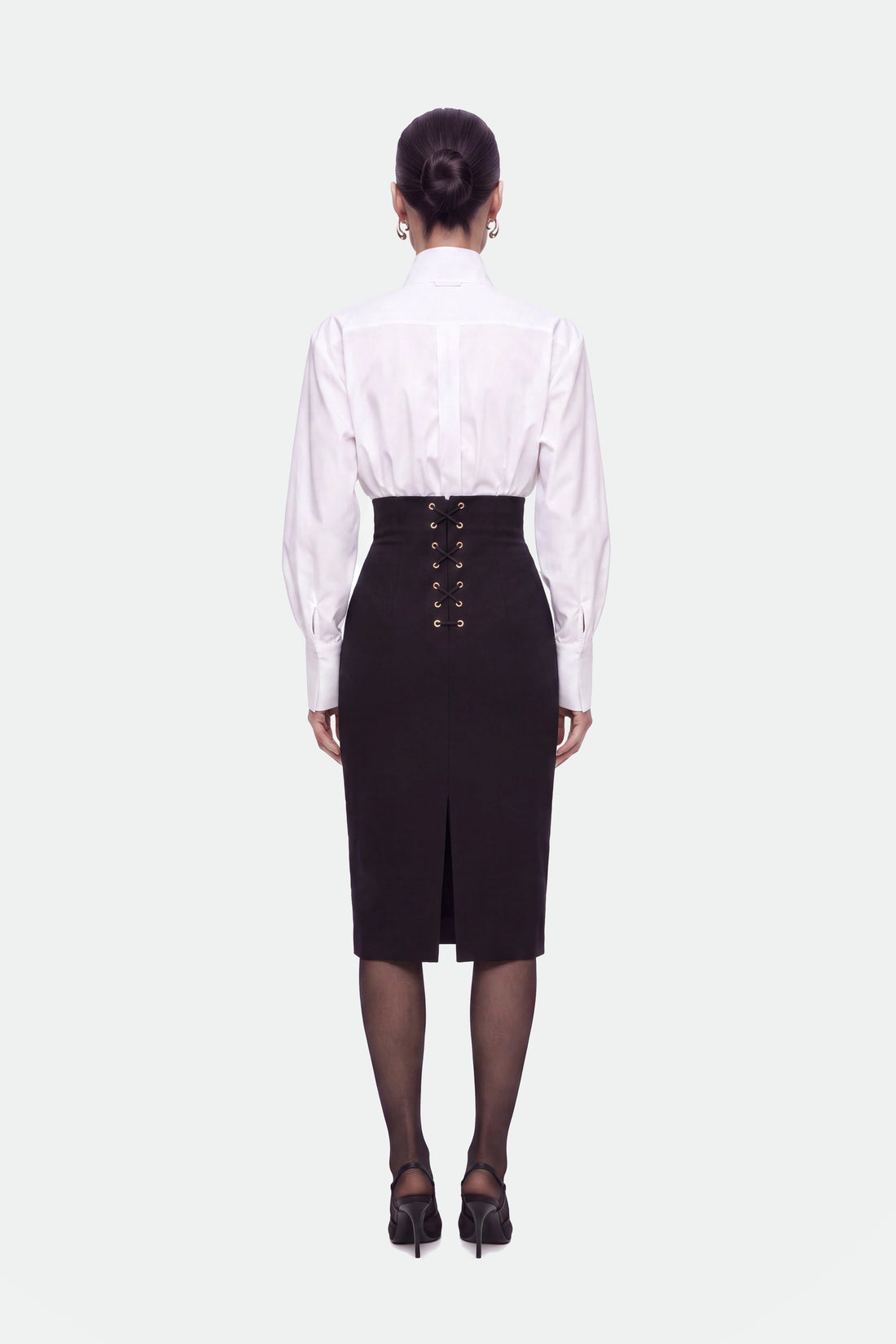 Eyelet Detail High Waist Midi Skirt