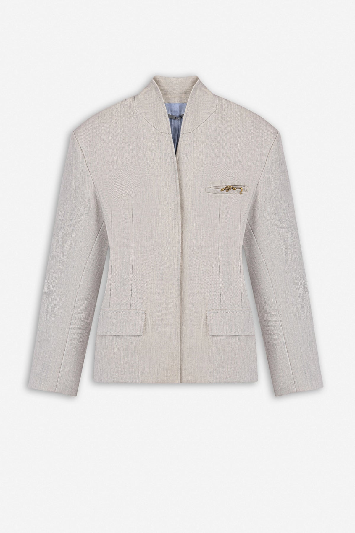 Brooch Detail Collarless Jacket