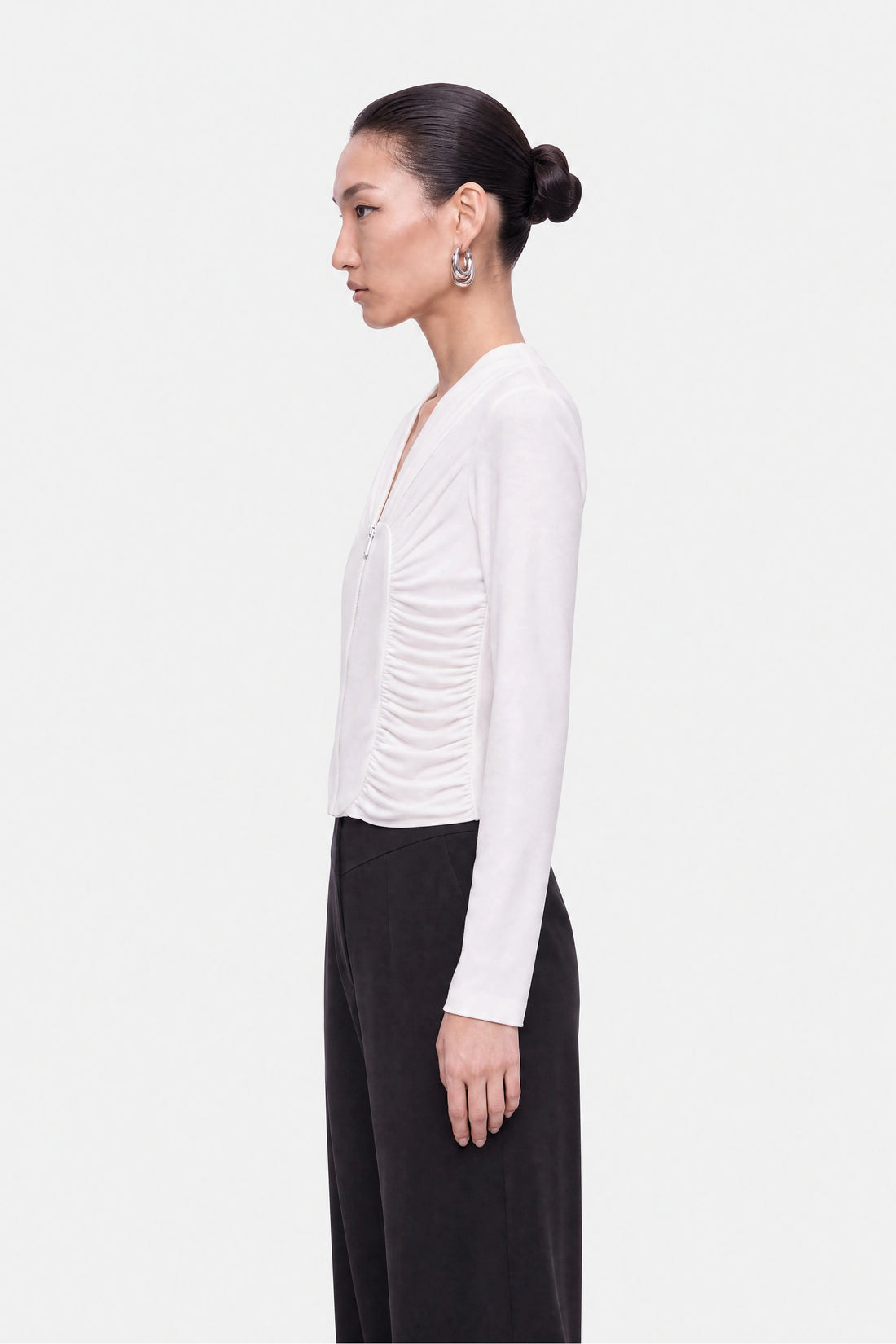 Ruched Metal Zip Blouse