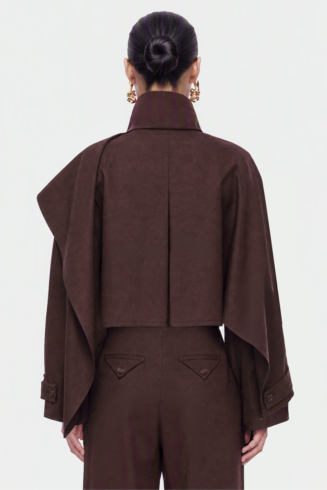 Shawl Detail Stand Collar Trench Coat
