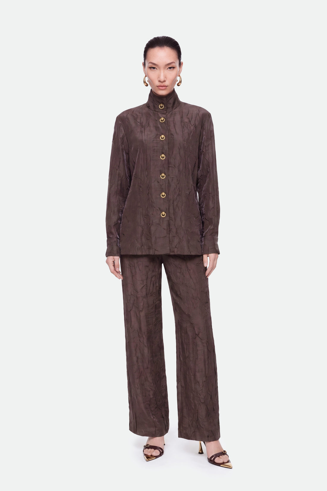 Crinkle Effect Wide Leg Trousers