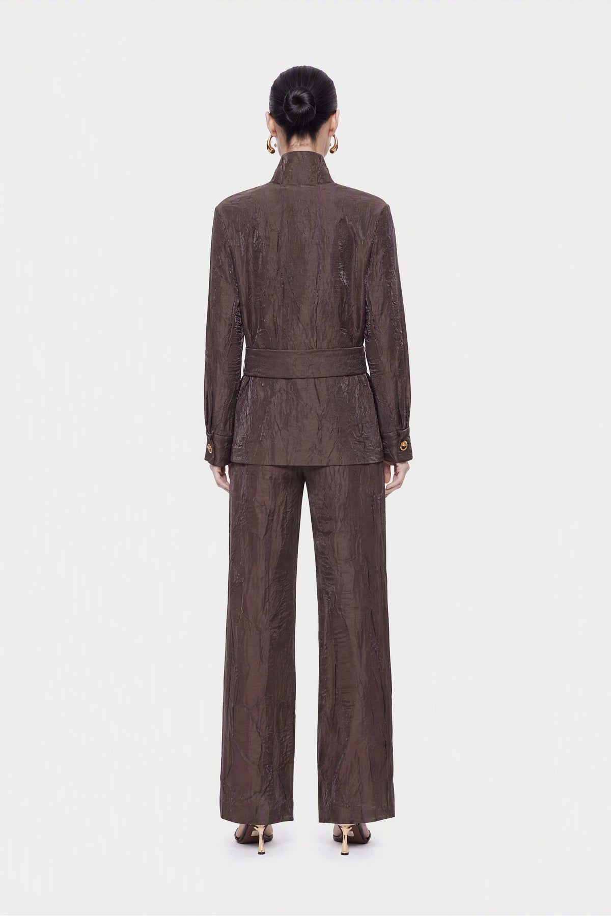 Crinkle Effect Wide Leg Trousers
