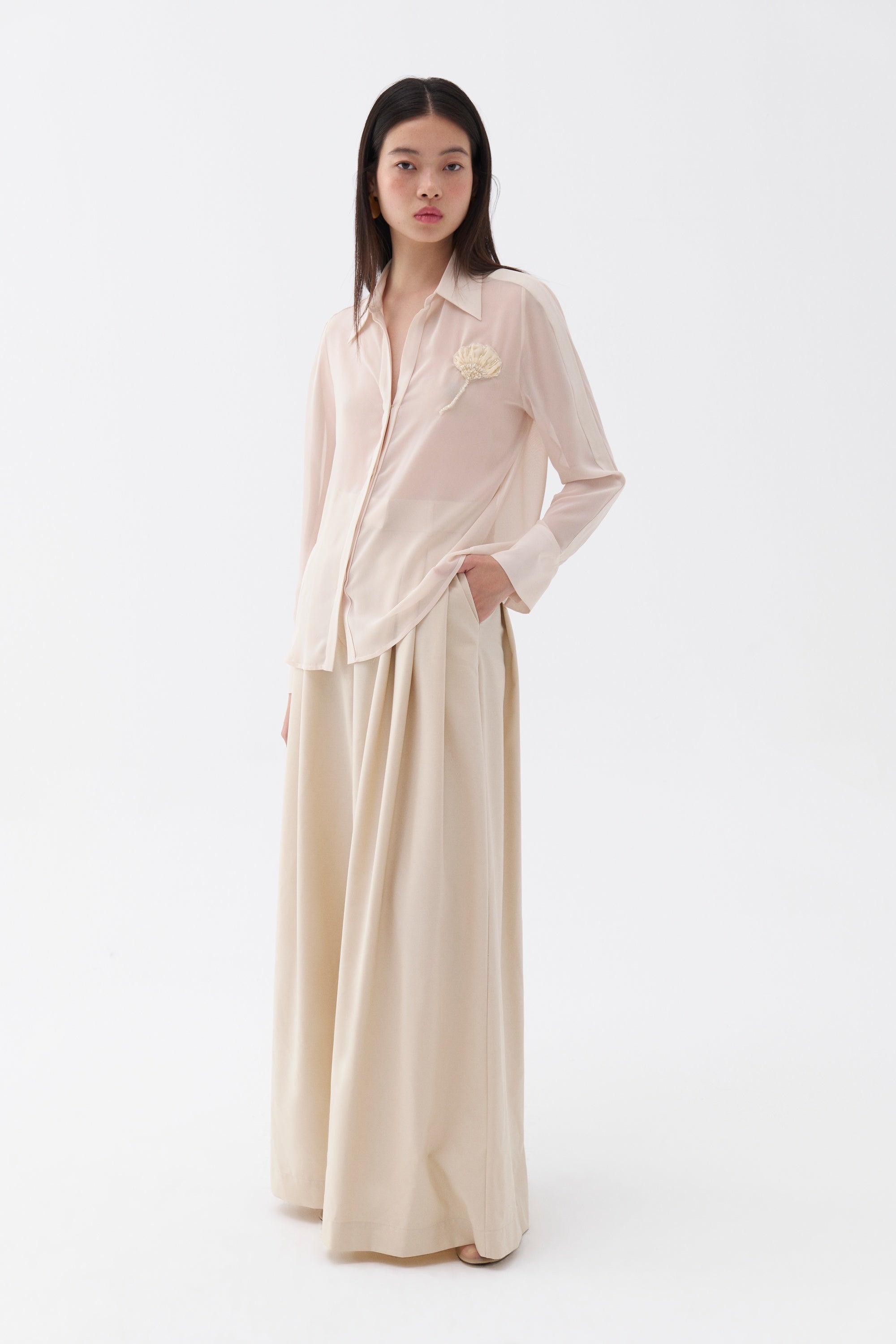 Sheer Floral-Embroidered Shirt (Final Sale)