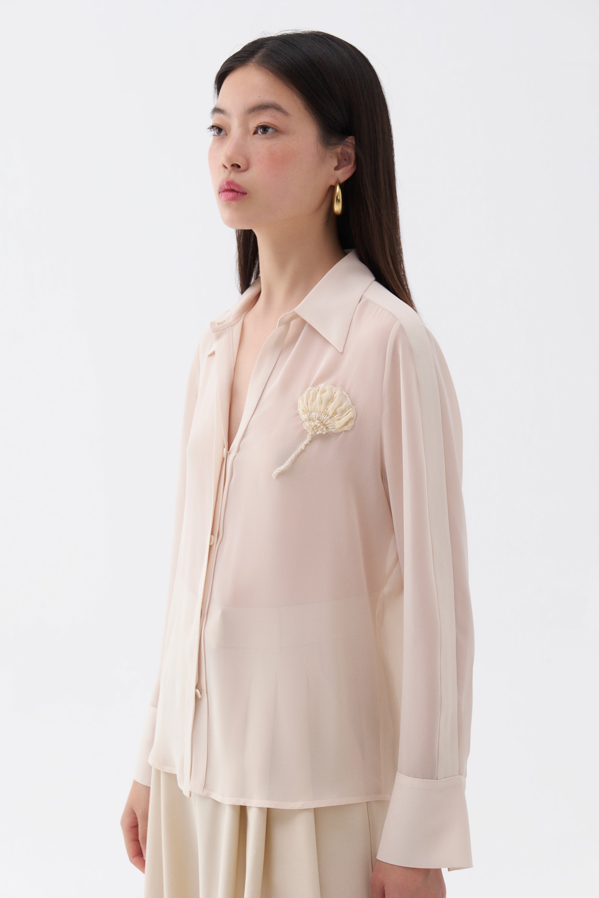 Sheer Floral-Embroidered Shirt (Final Sale)