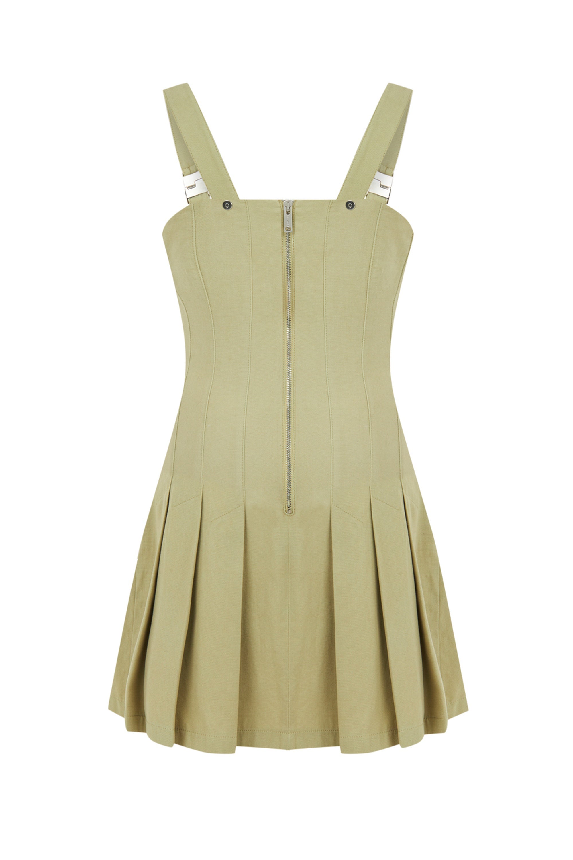 Olive Green Pleated Accesory Detailed Mini Dress