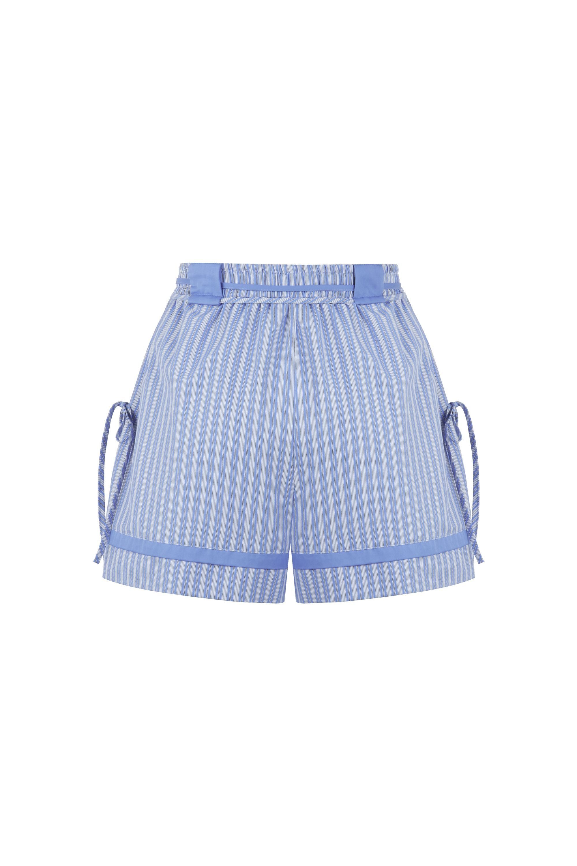 Blue Lace-Up High Waist Mini Shorts