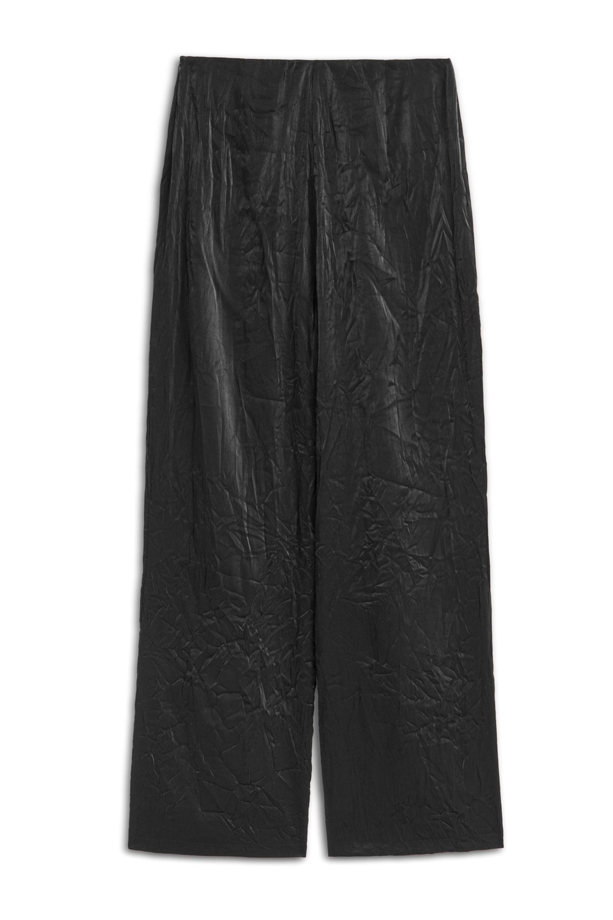 Black Wrinkled Wide-Leg Pants
