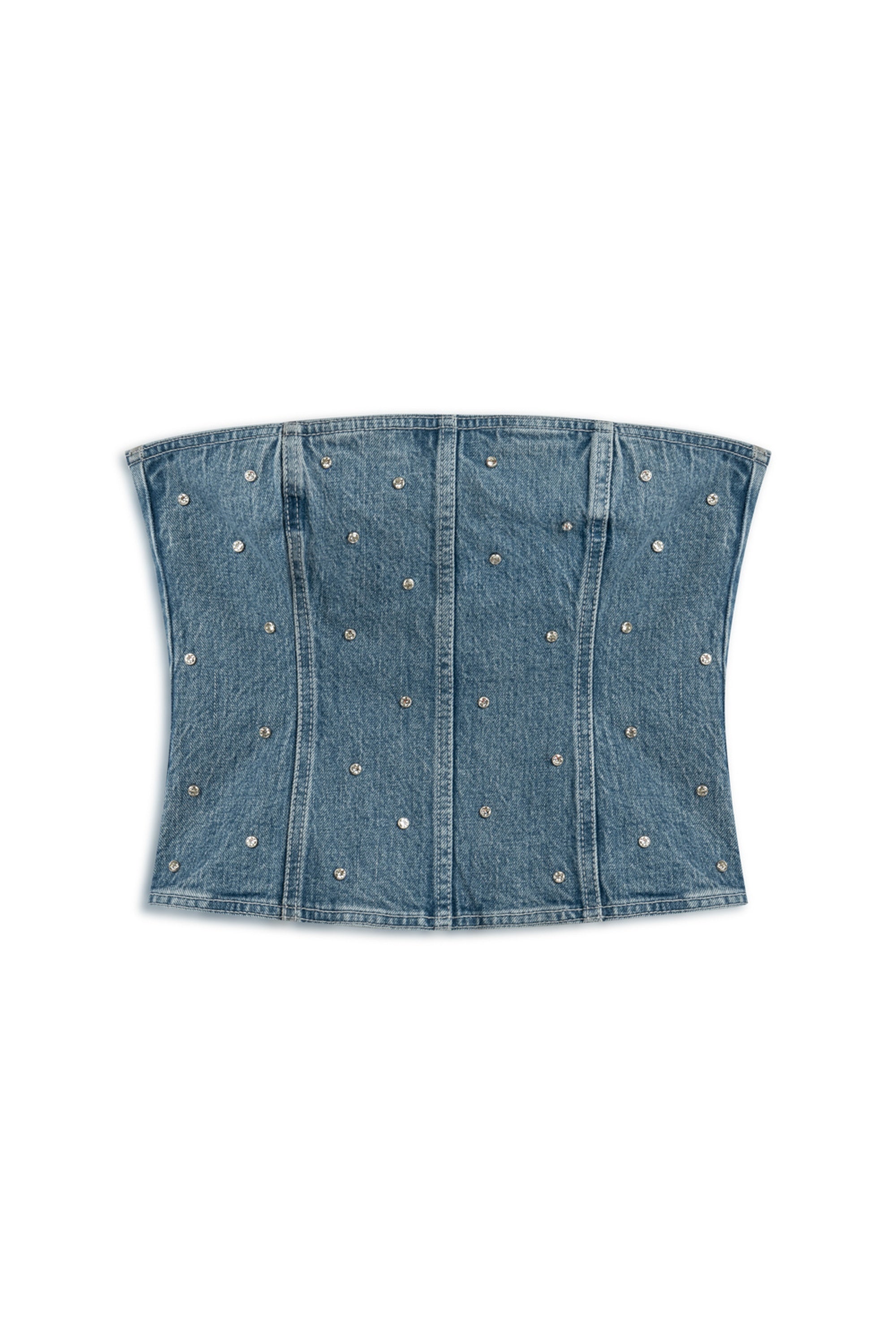 Stoned Strapless Denim Crop Top