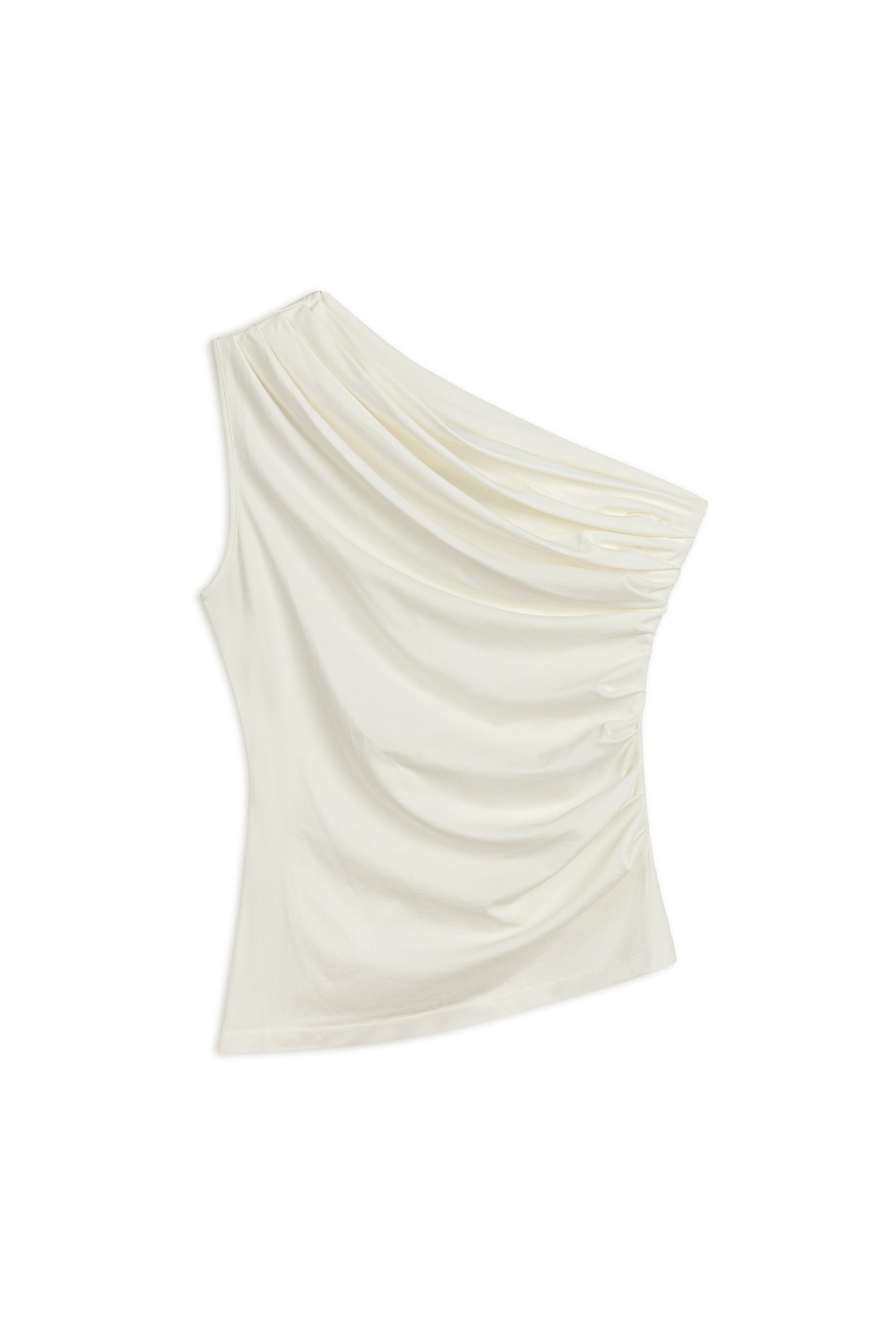 Ecru One Shoulder Shirred Detailed Blouse