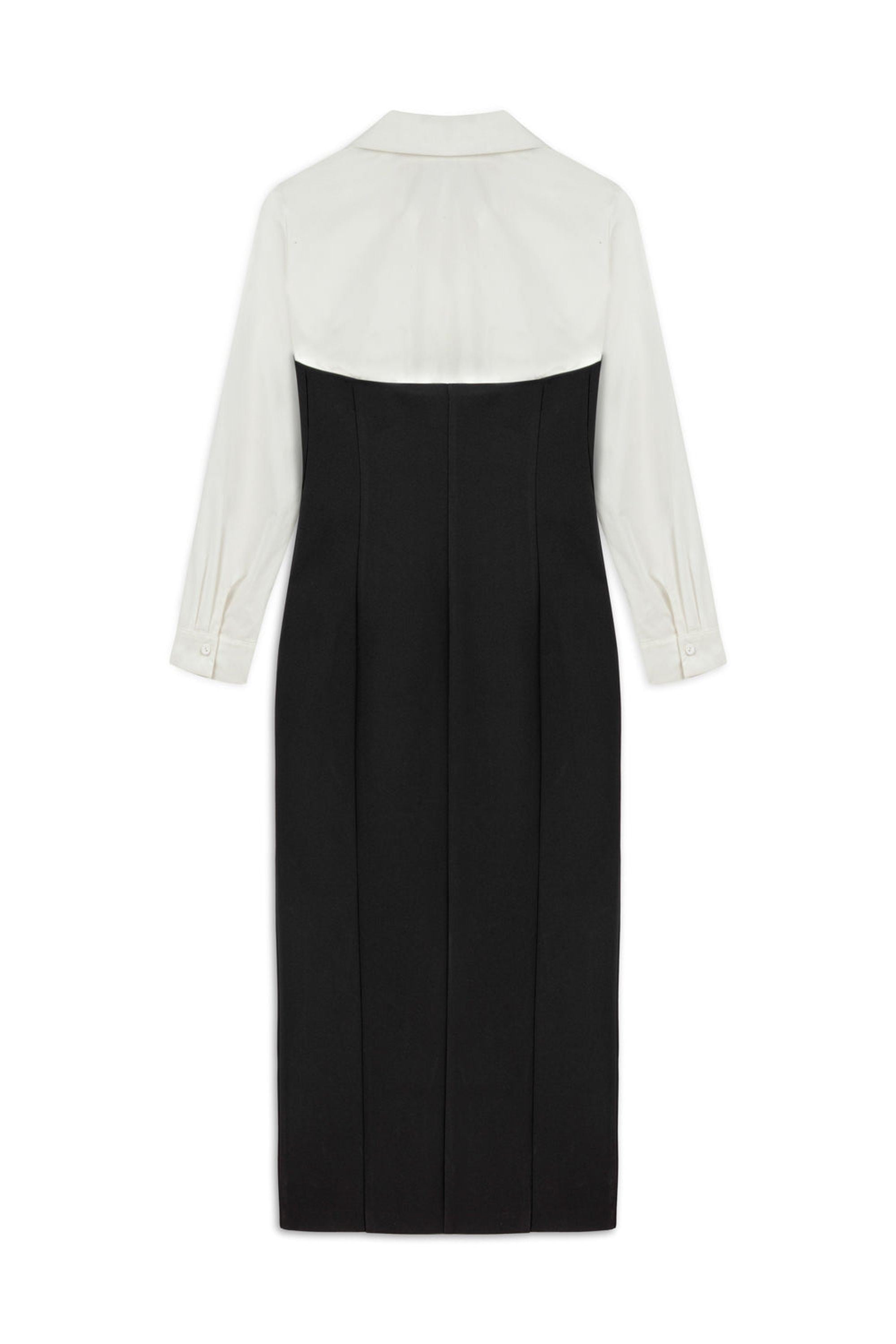 Black and White Shirt Detail Midi Dress