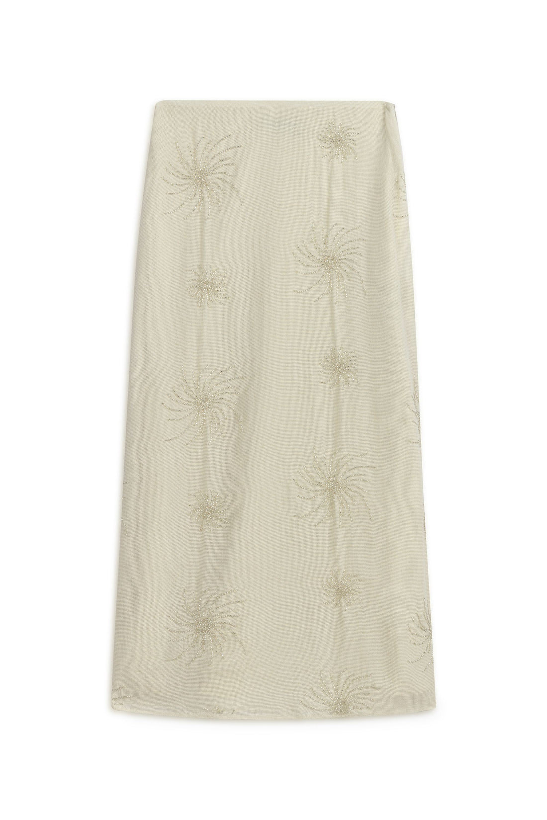 Ecru Beaded Embroidered Midi Skirt