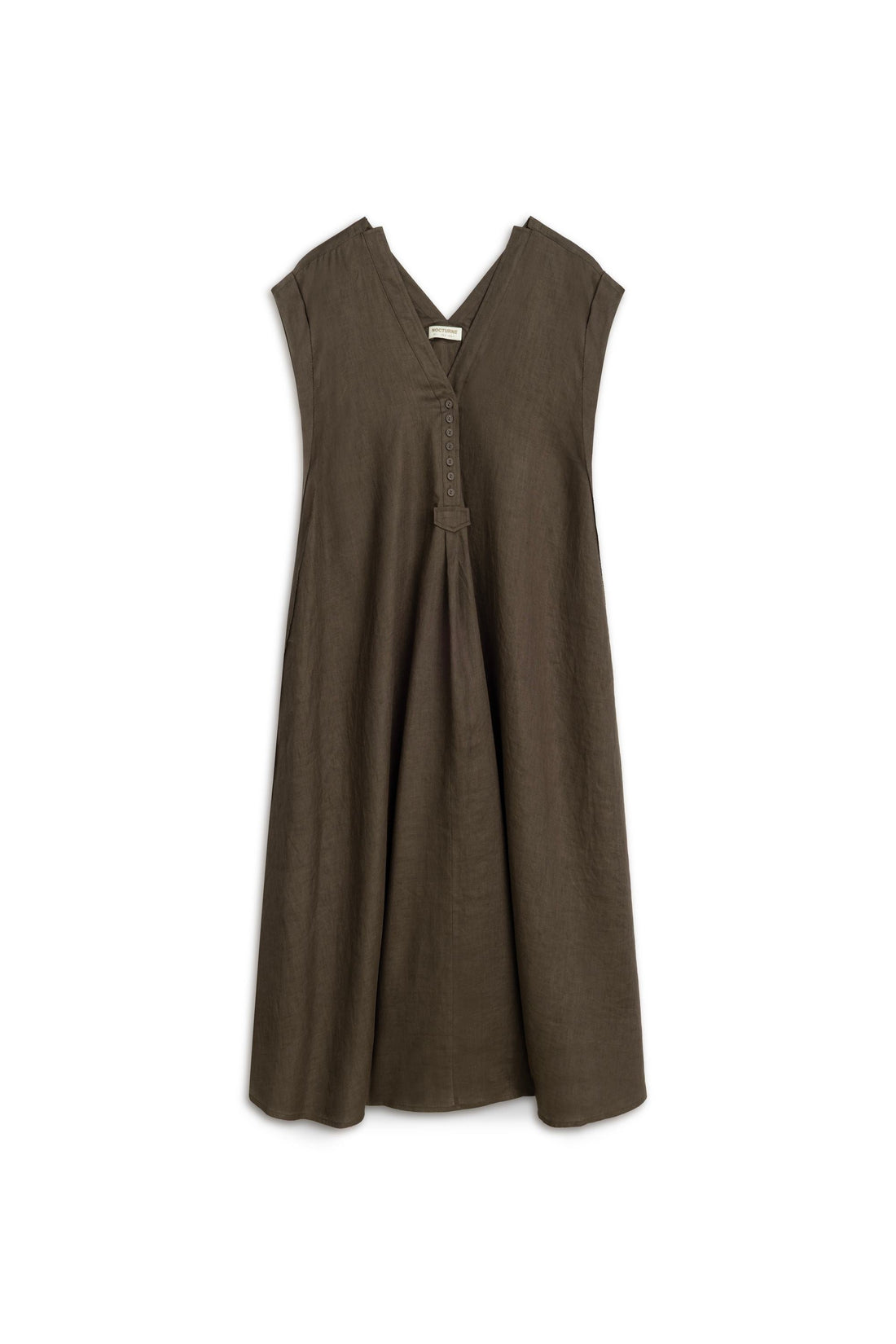Coffe V-Neck Linen Maxi Dress