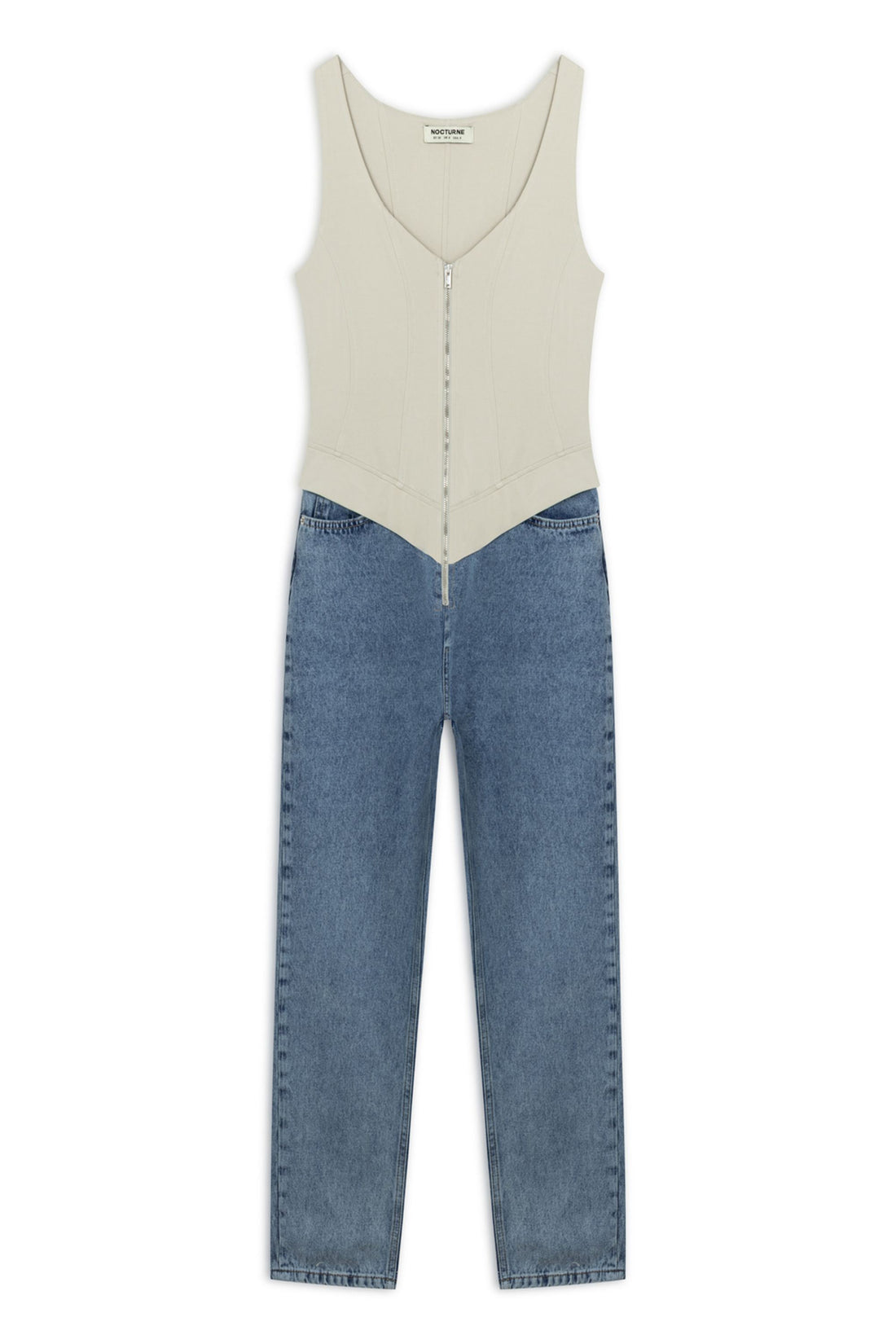 Denim Garnished Jumpsuit