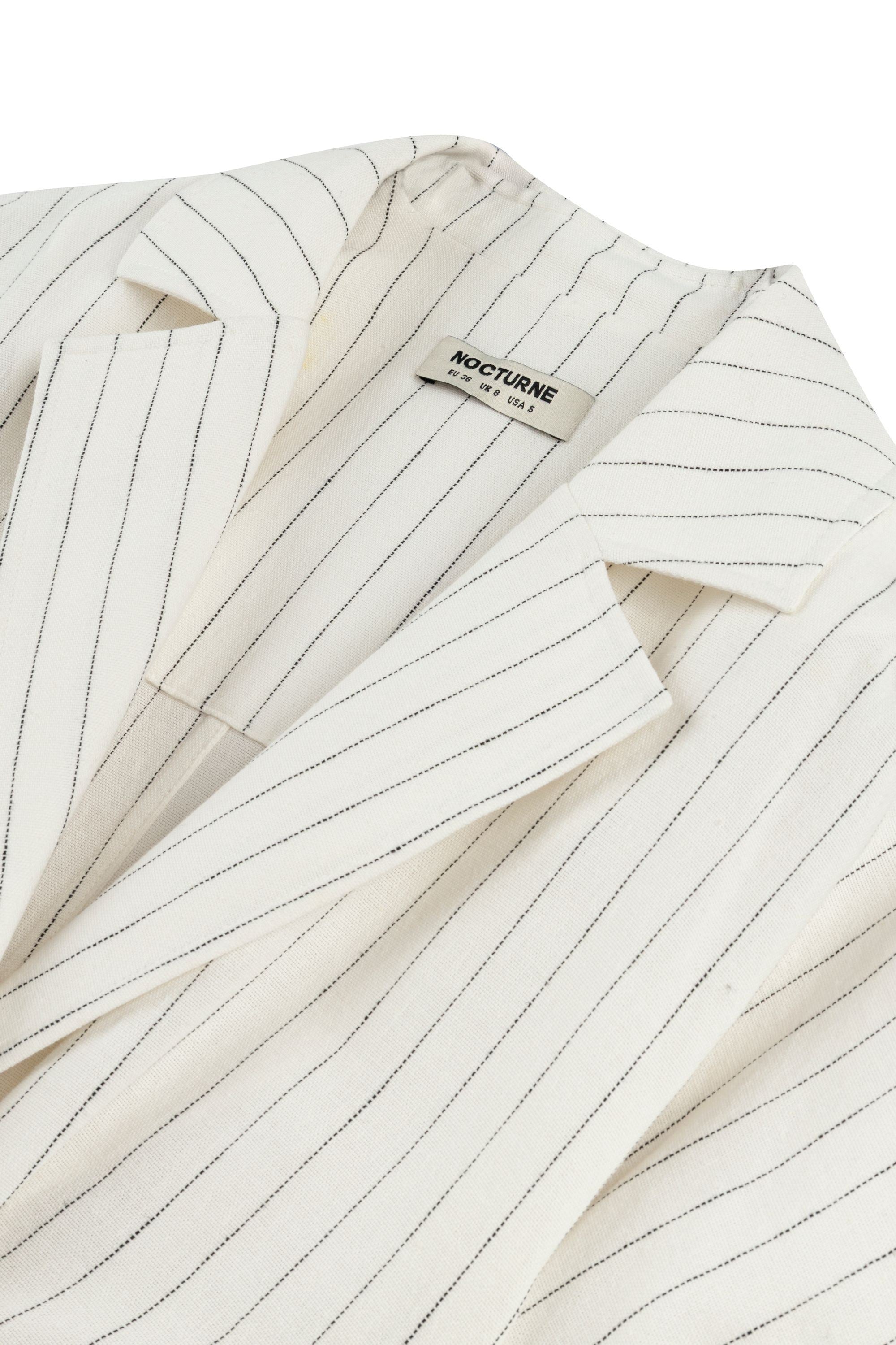 Ecru Striped Linen Blend Jacket