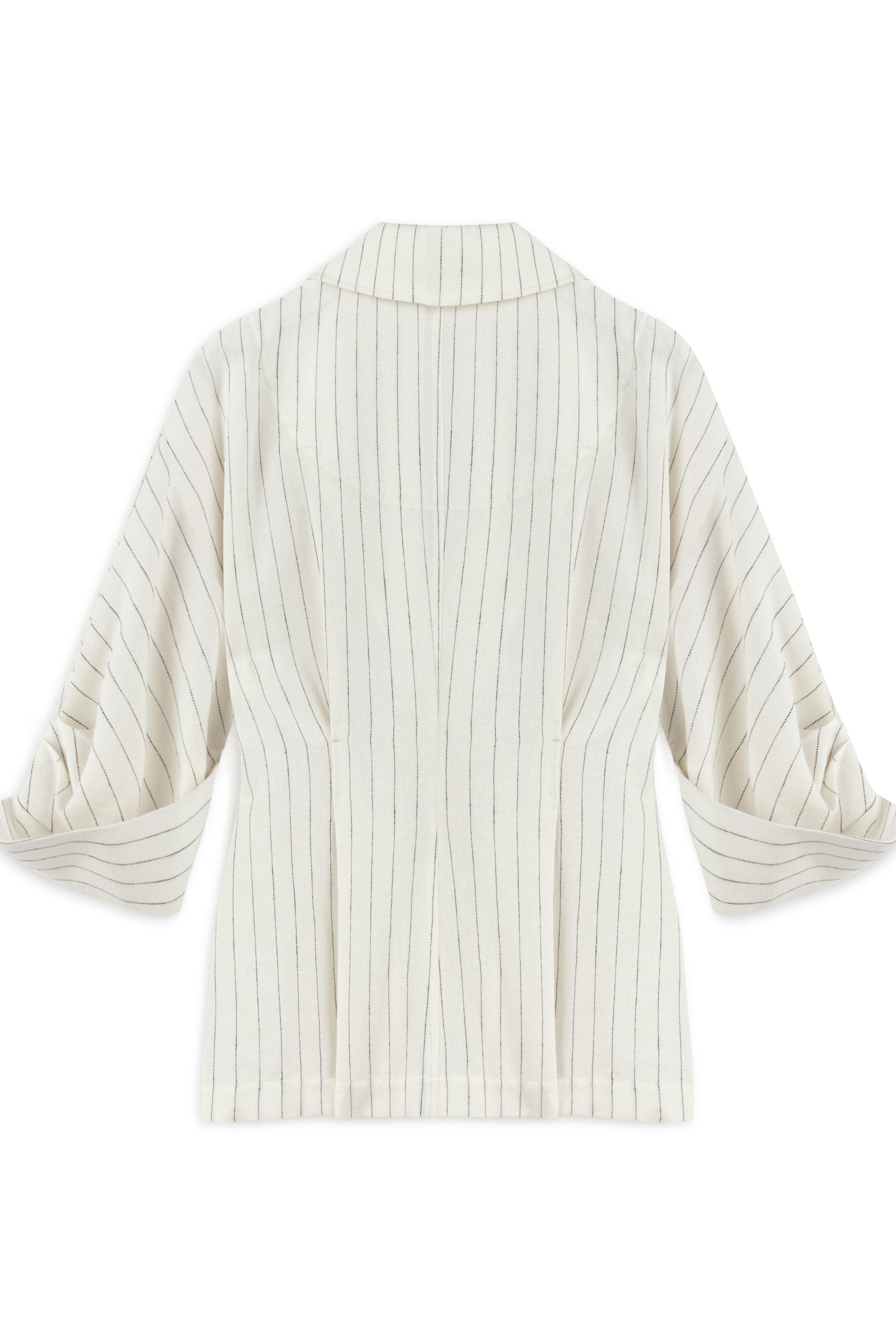Ecru Striped Linen Blend Jacket